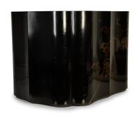 A Pair of Modernist Chinese Black and Gilt Decorated Lacquered Side Tables