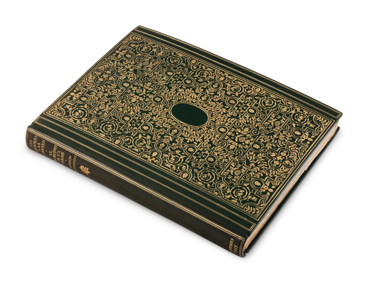 [BINDING -- HOBSON, Geoffrey Dudley]. HOBSON, Geoffrey Dudley (1882-1949). Les Reliures a la Fanfare le Probème de l's Fermé . London: Chiswick Press for the Société des Bibliophiles Français, 1935.