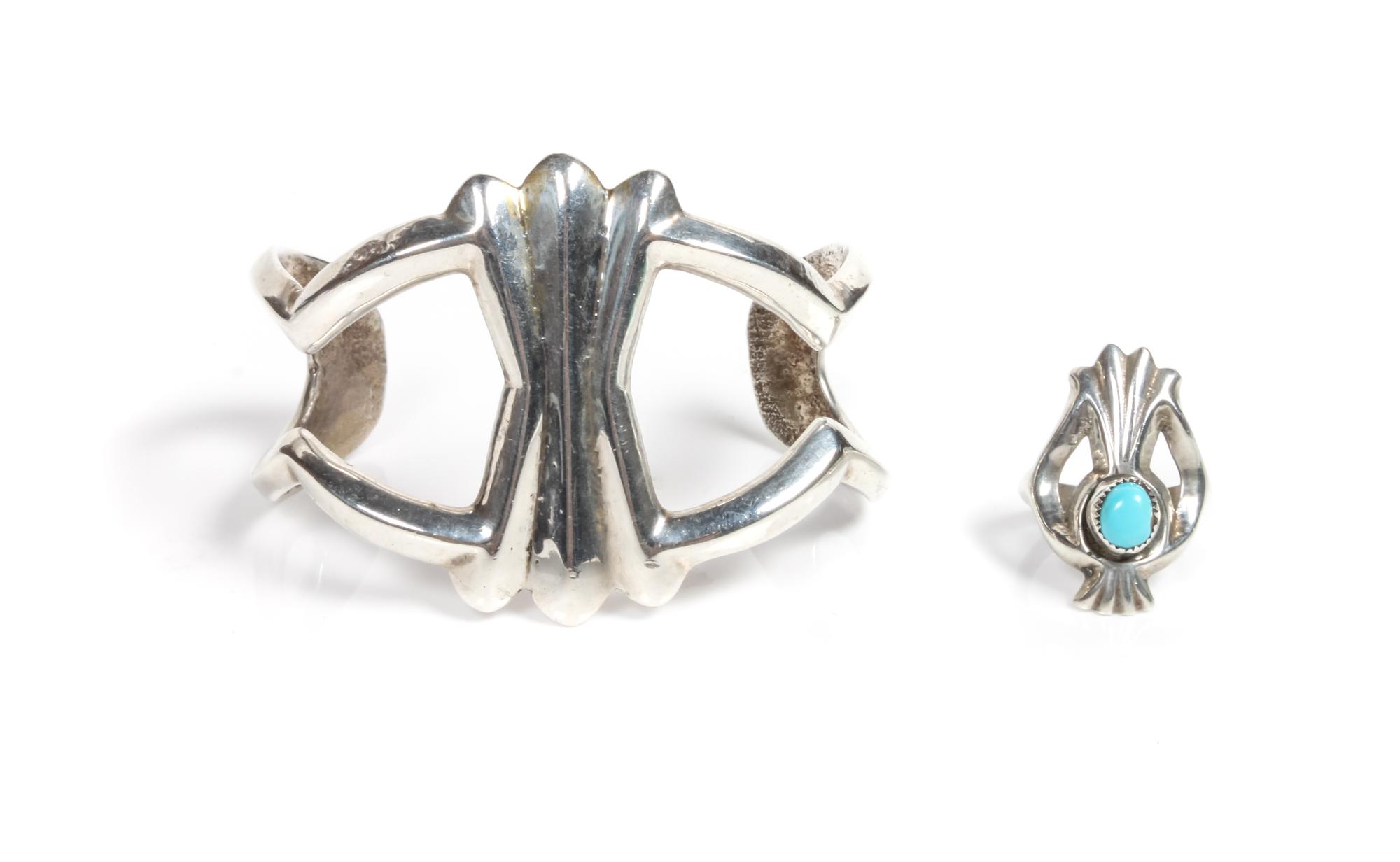 Navajo Silver Cuff Bracelet and Ring Length of bracelet 5 x opening 1 3/4 x width 2 inches