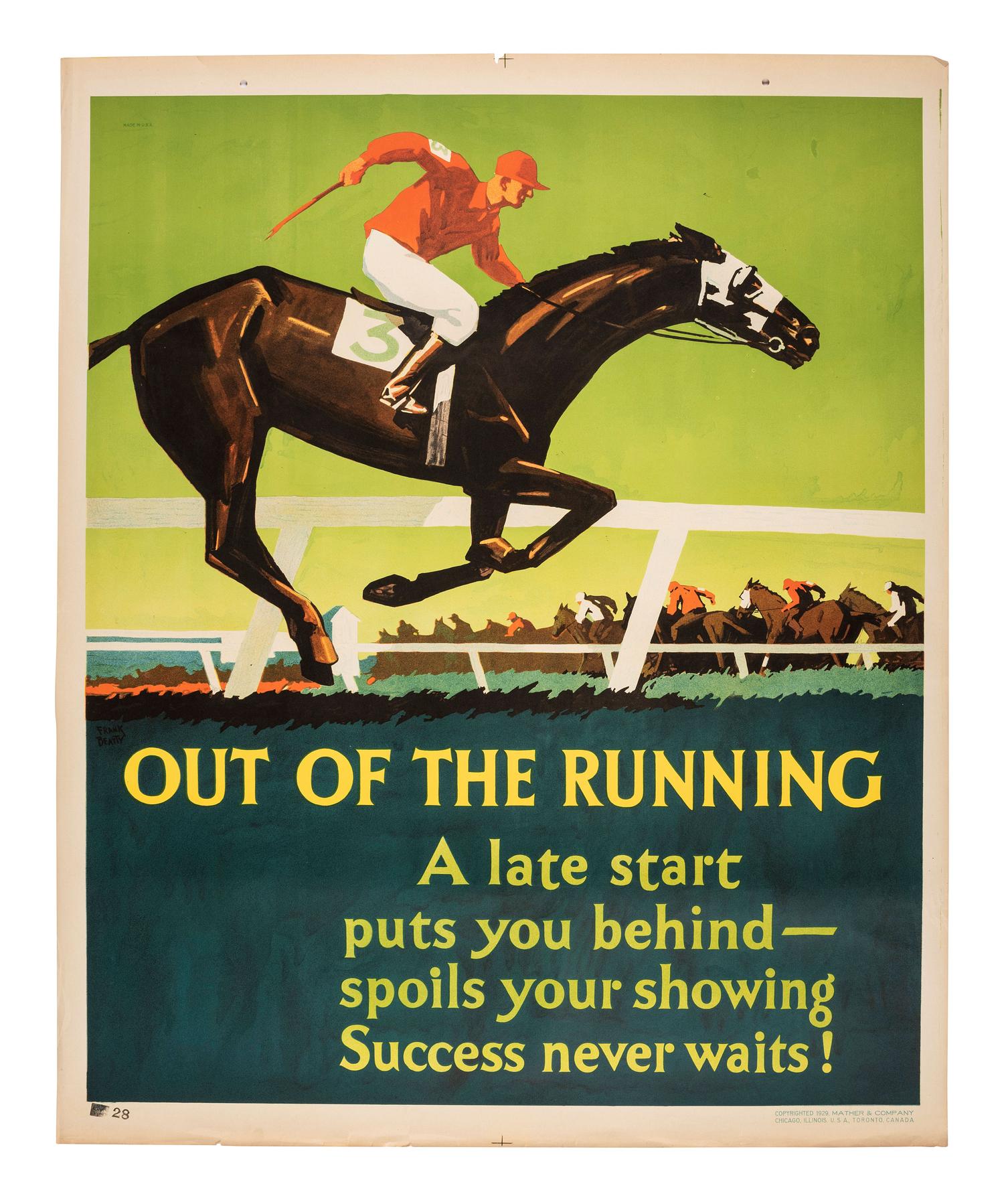 [POSTERS]. BEATTY, Frank, artist. Out of the Running. Chicago: Mather & Co., 1929.