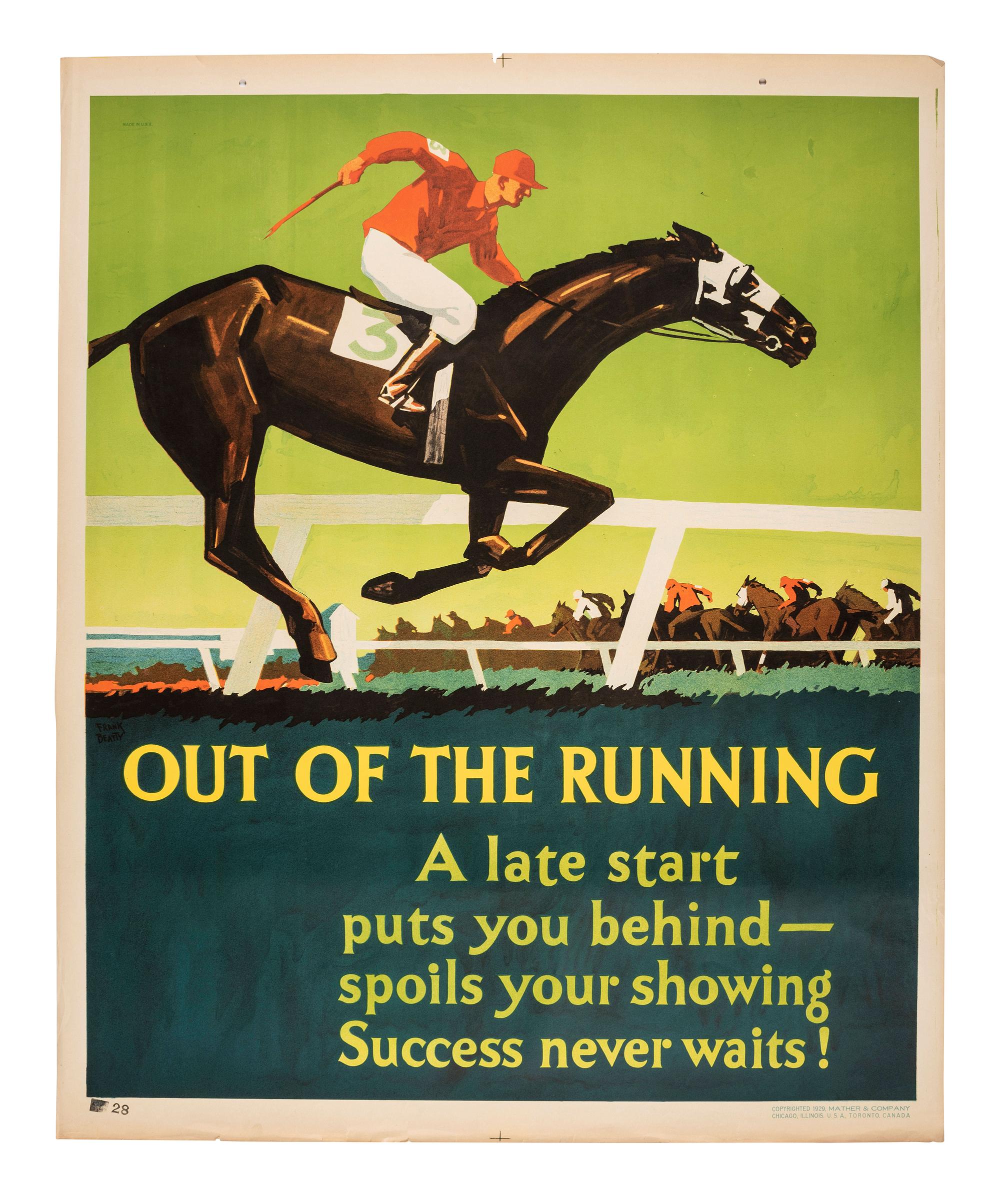 [POSTERS]. BEATTY, Frank, artist. Out of the Running. Chicago: Mather & Co., 1929.