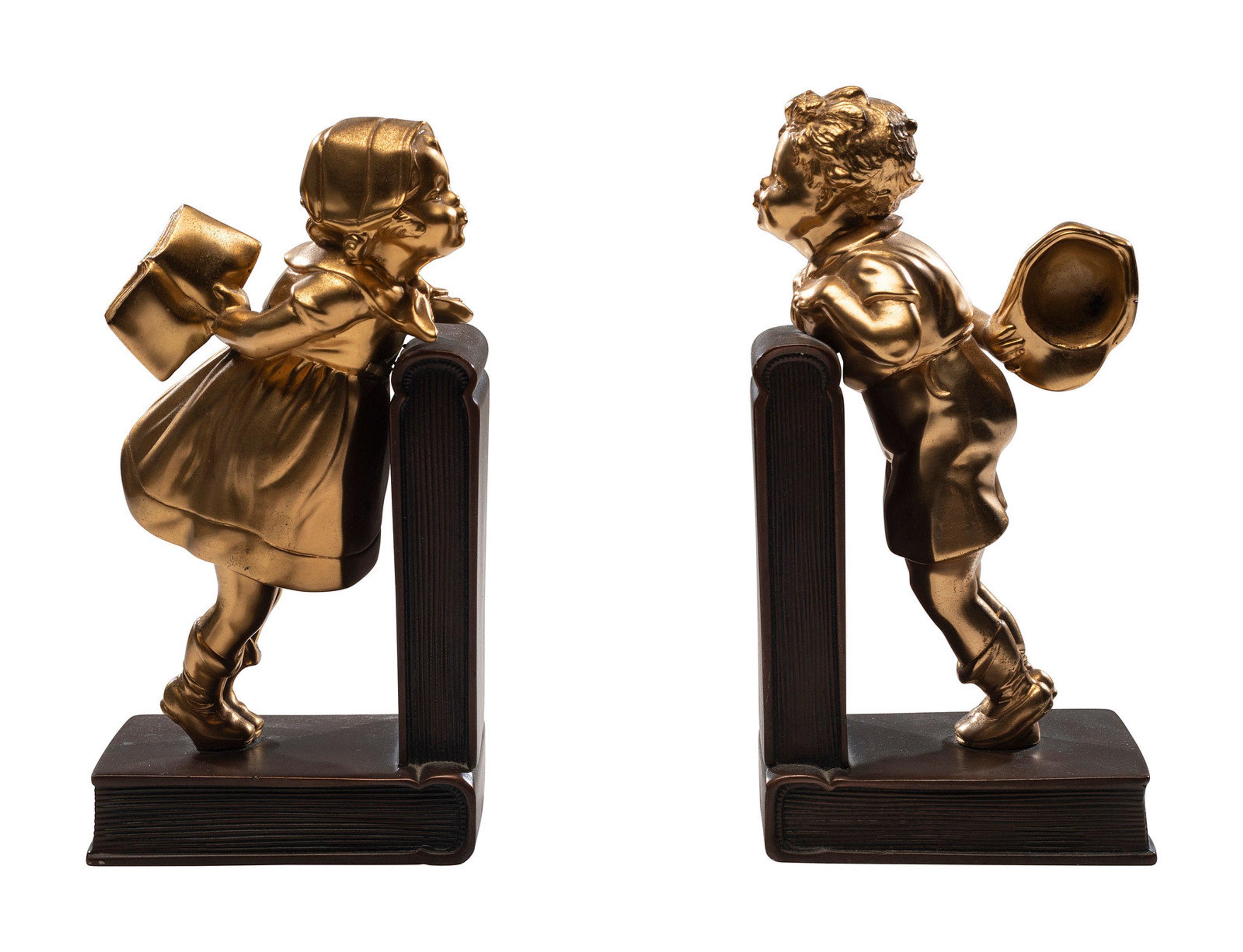Two French Patinated Bronze Figures of Voltaire and Rousseau