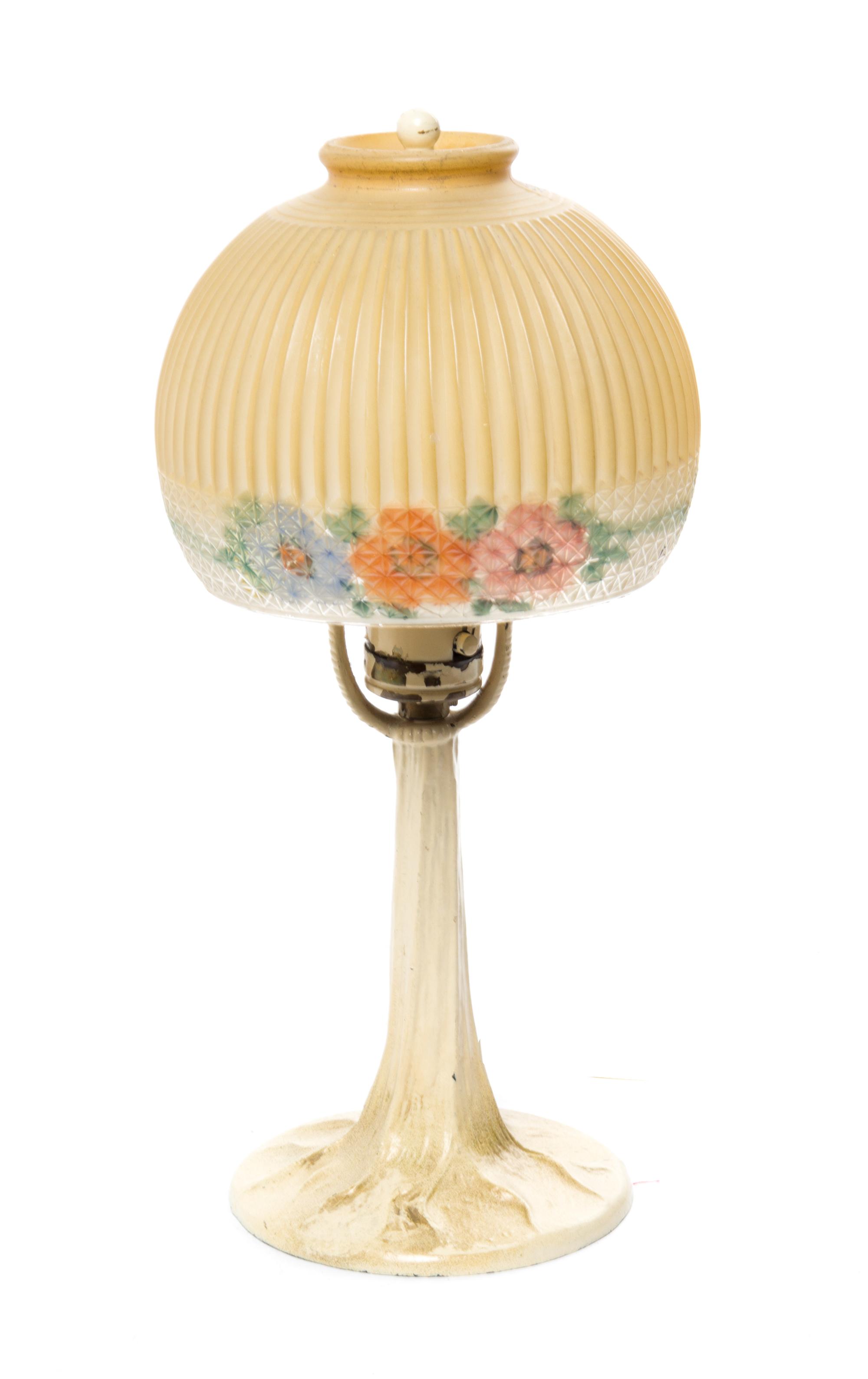 An American Reverse Painted Boudoir Lamp Diameter of shade 6 1/4 inches.