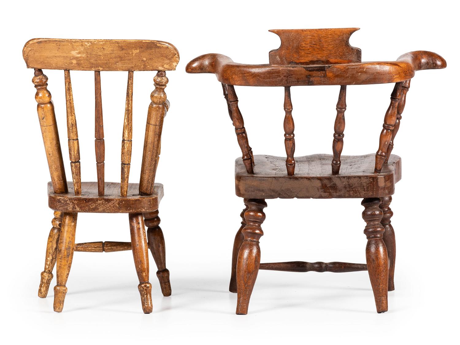 Two Turned Wood Toy or Doll's Chairs