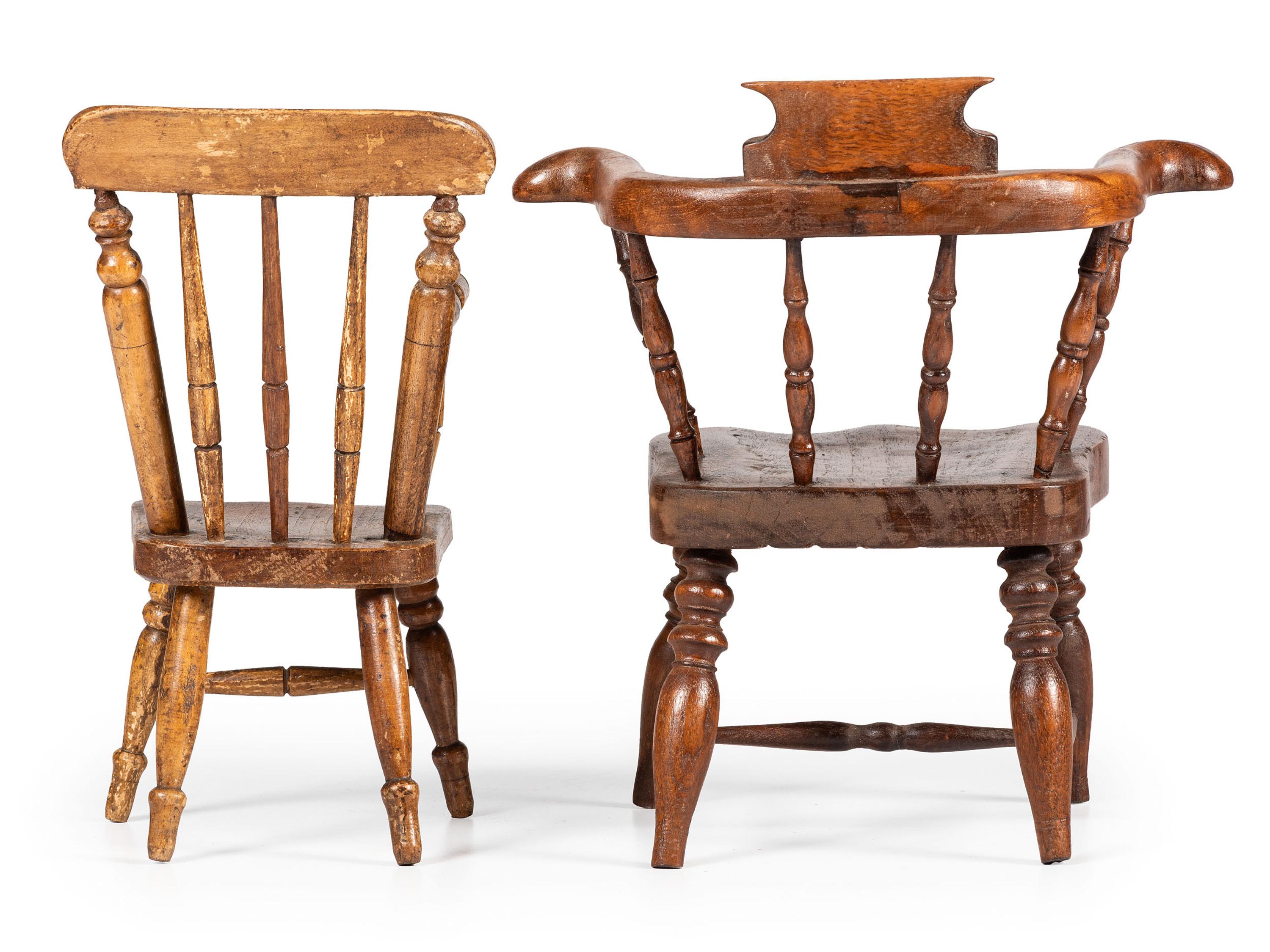 Two Turned Wood Toy or Doll's Chairs