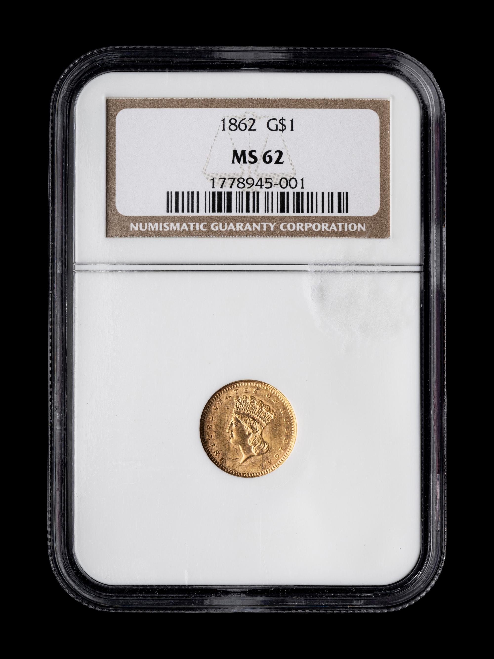 An 1862 Indian Princess $1 Gold Coin (NGC MS62)