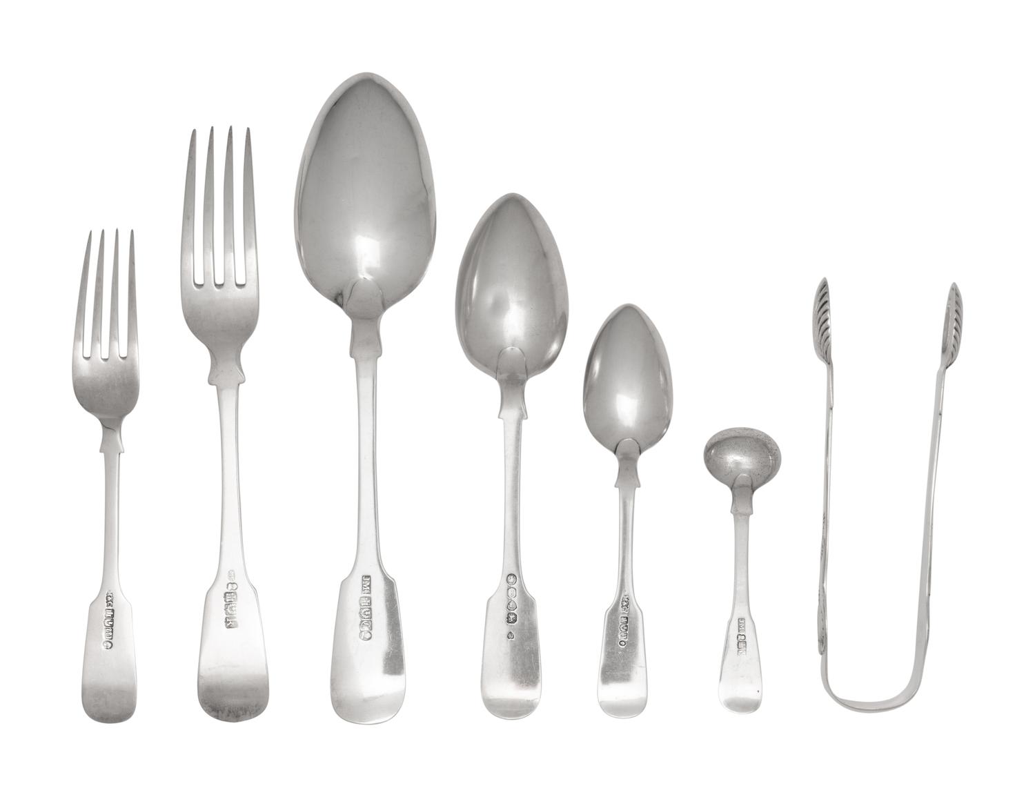 A Collection of Scottish Shell and Fiddle Silver Flatware Articles