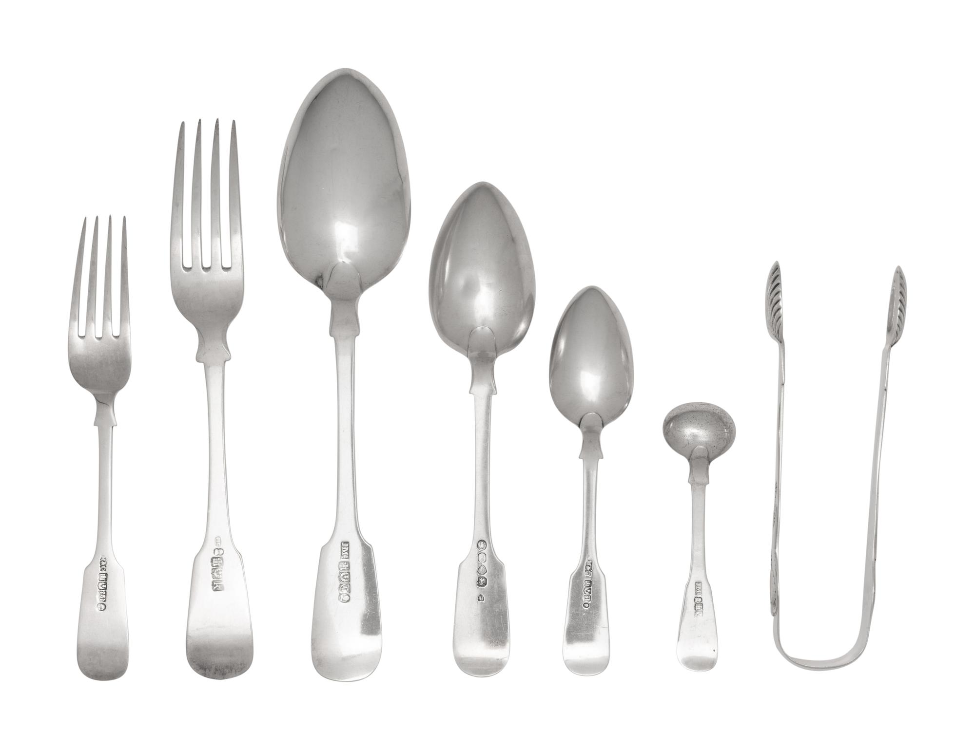 A Collection of Scottish Shell and Fiddle Silver Flatware Articles