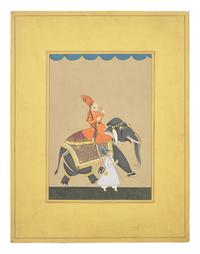 A Painting of a Prince Dressed in Orange Riding an Elephant, Jodhpur School, 20th Century