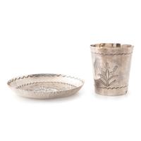 Navajo Stamped Silver Serving Tray AND Cup