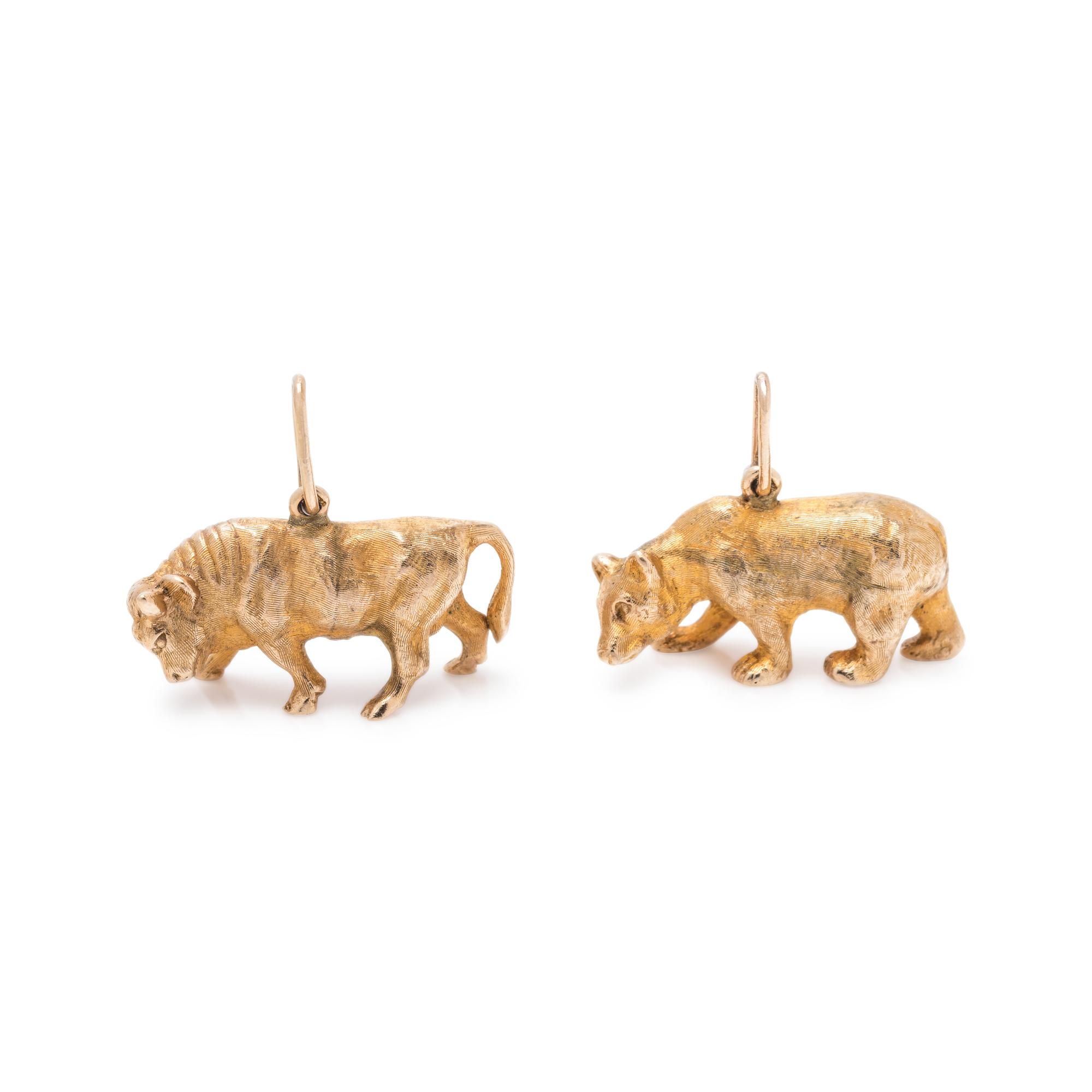 YELLOW GOLD BULL AND BEAR PENDANTS