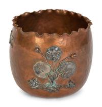An Aesthetic Movement Hammered Copper and Silver Mounted Bowl — Gorham Mfg., Providence, RI