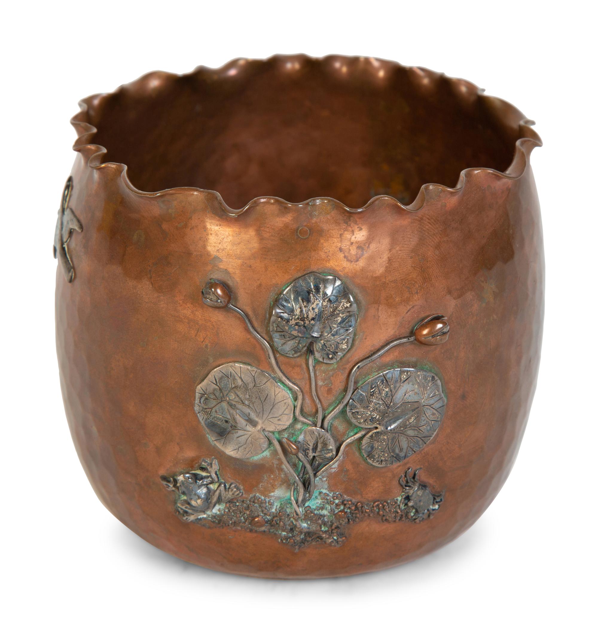 An Aesthetic Movement Hammered Copper and Silver Mounted Bowl — Gorham Mfg., Providence, RI