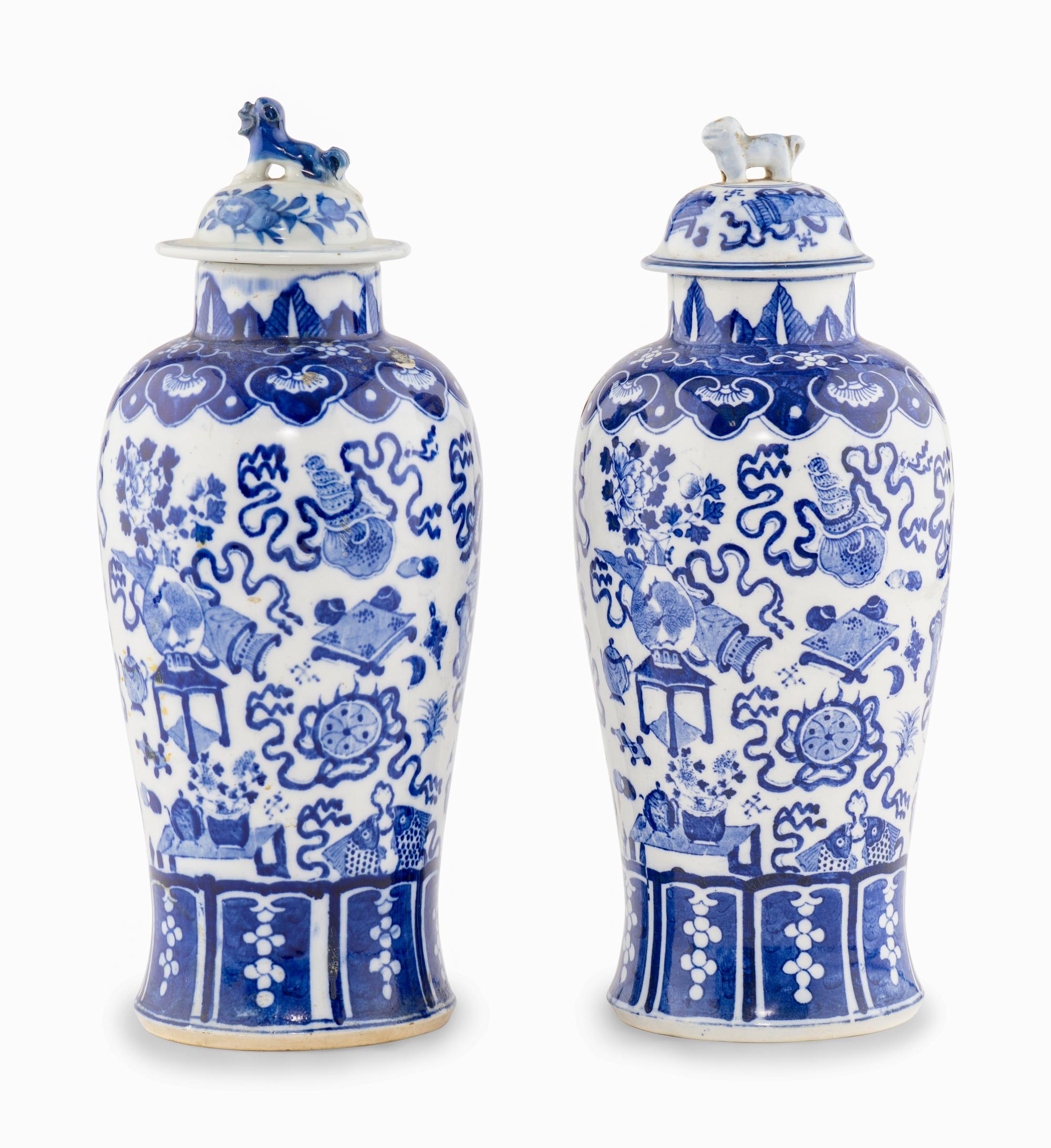 A Pair of Chinese Export Porcelain Covered Vases
