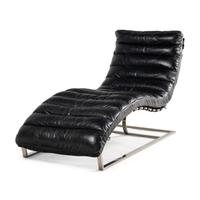 A Contemporary Black Leather and Chrome Chaise Longue