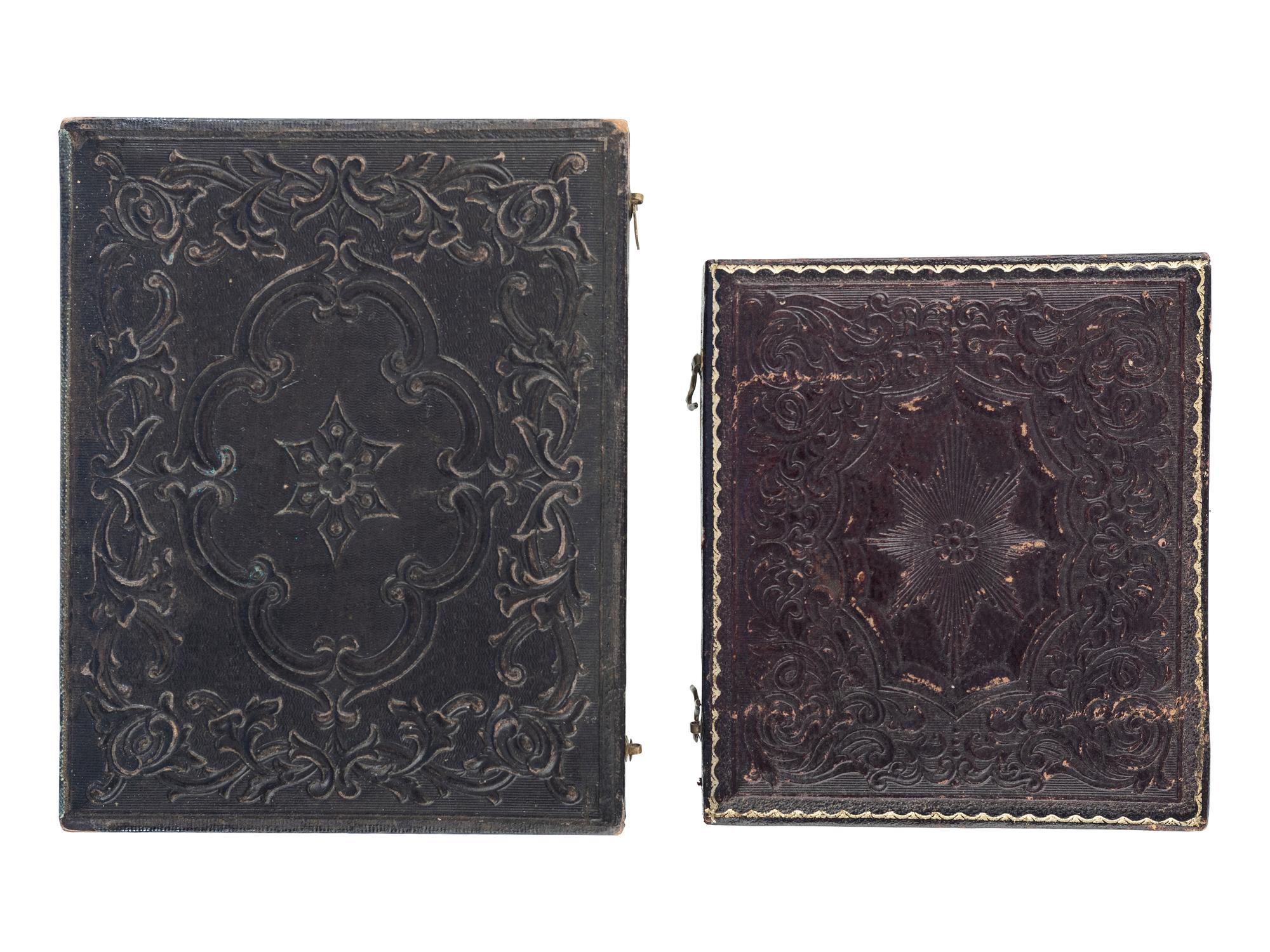 [EARLY PHOTOGRAPHY - PORTRAITURE]. A group of 21 assorted daguerreotypes, ambrotypes, tintypes, and CDVs of men, women, and children, with Kenosha, WI album with tintypes, CDVs, and cabinet cards.