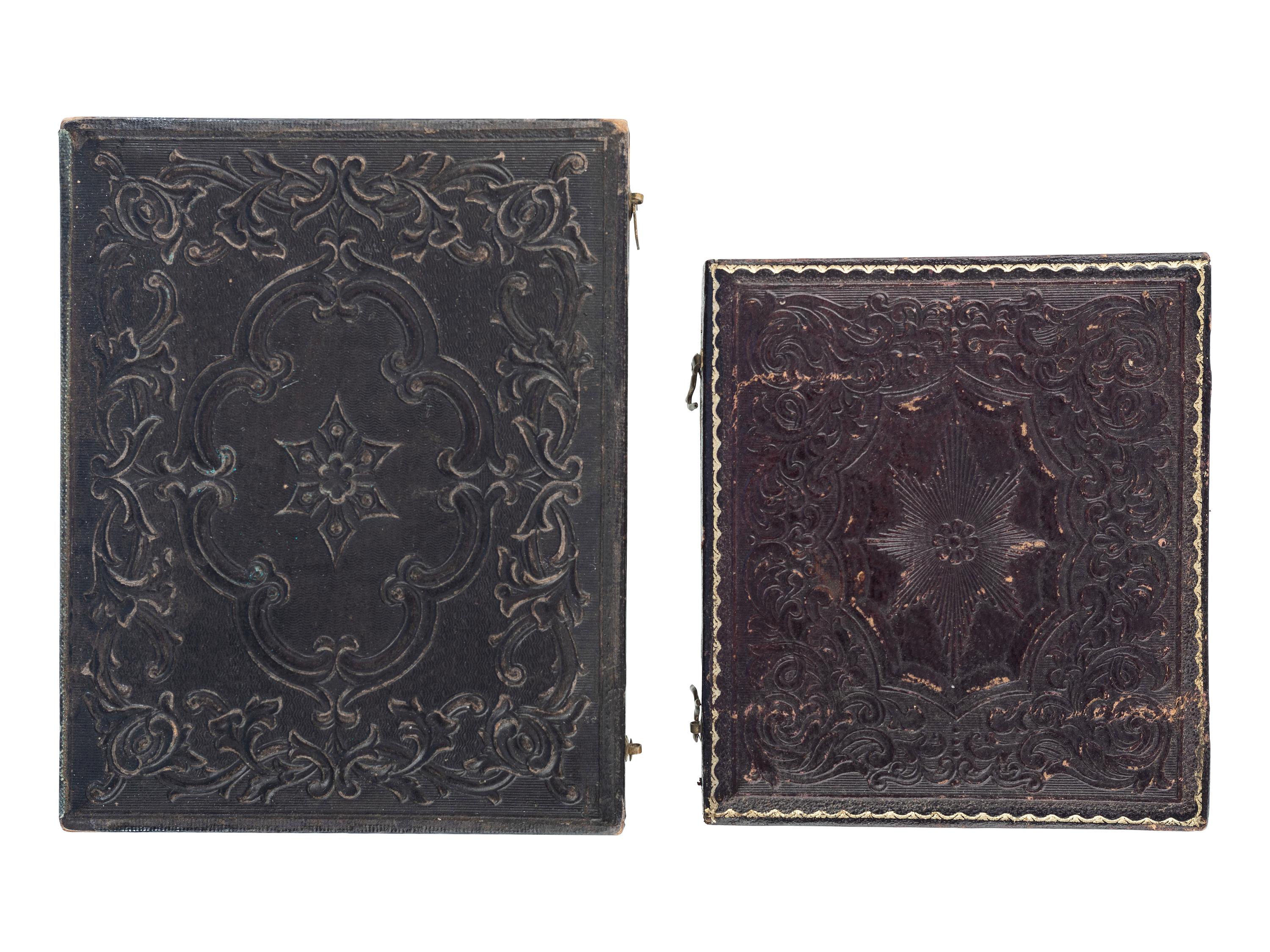 [EARLY PHOTOGRAPHY - PORTRAITURE]. A group of 21 assorted daguerreotypes, ambrotypes, tintypes, and CDVs of men, women, and children, with Kenosha, WI album with tintypes, CDVs, and cabinet cards.