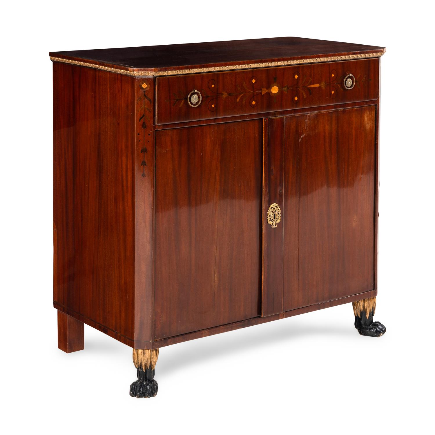 A North European Parcel Gilt Mahogany and Marquetry Dressing Cabinet