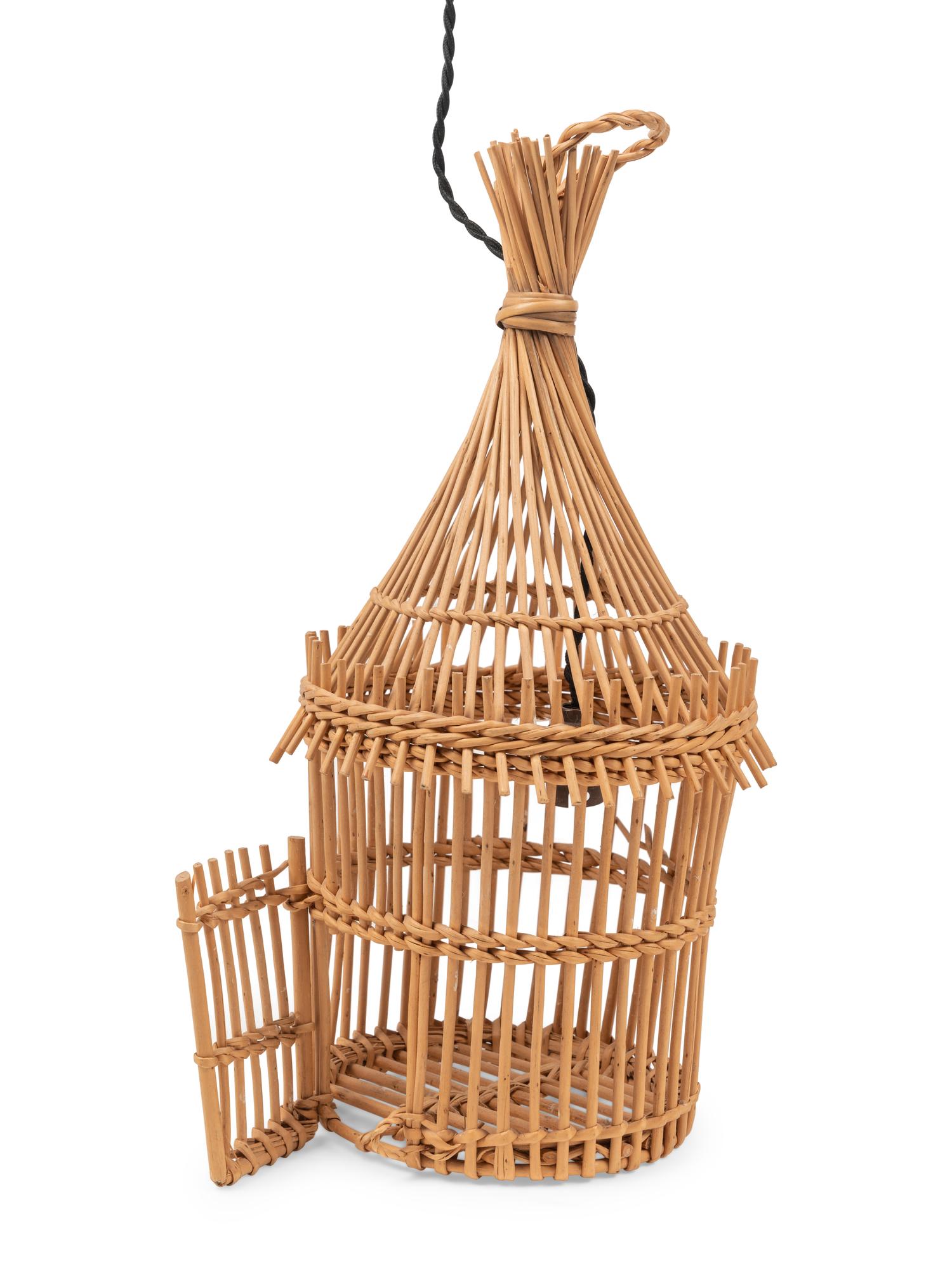A Small Rattan Bird Cage Wired as a Pendant Light Fixture