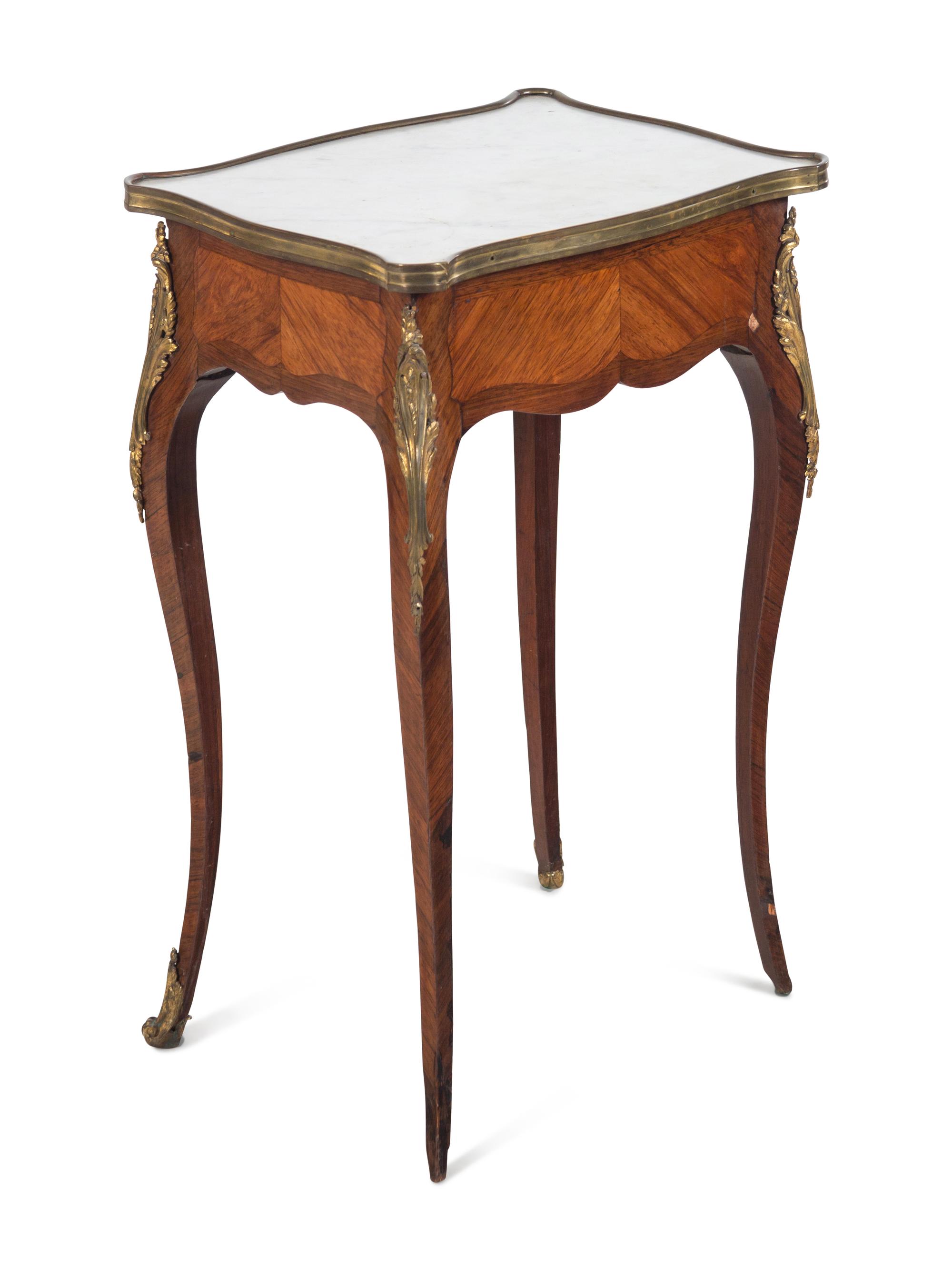A Louis XV Style Gilt Bronze Mounted Marble-Top Side Table
