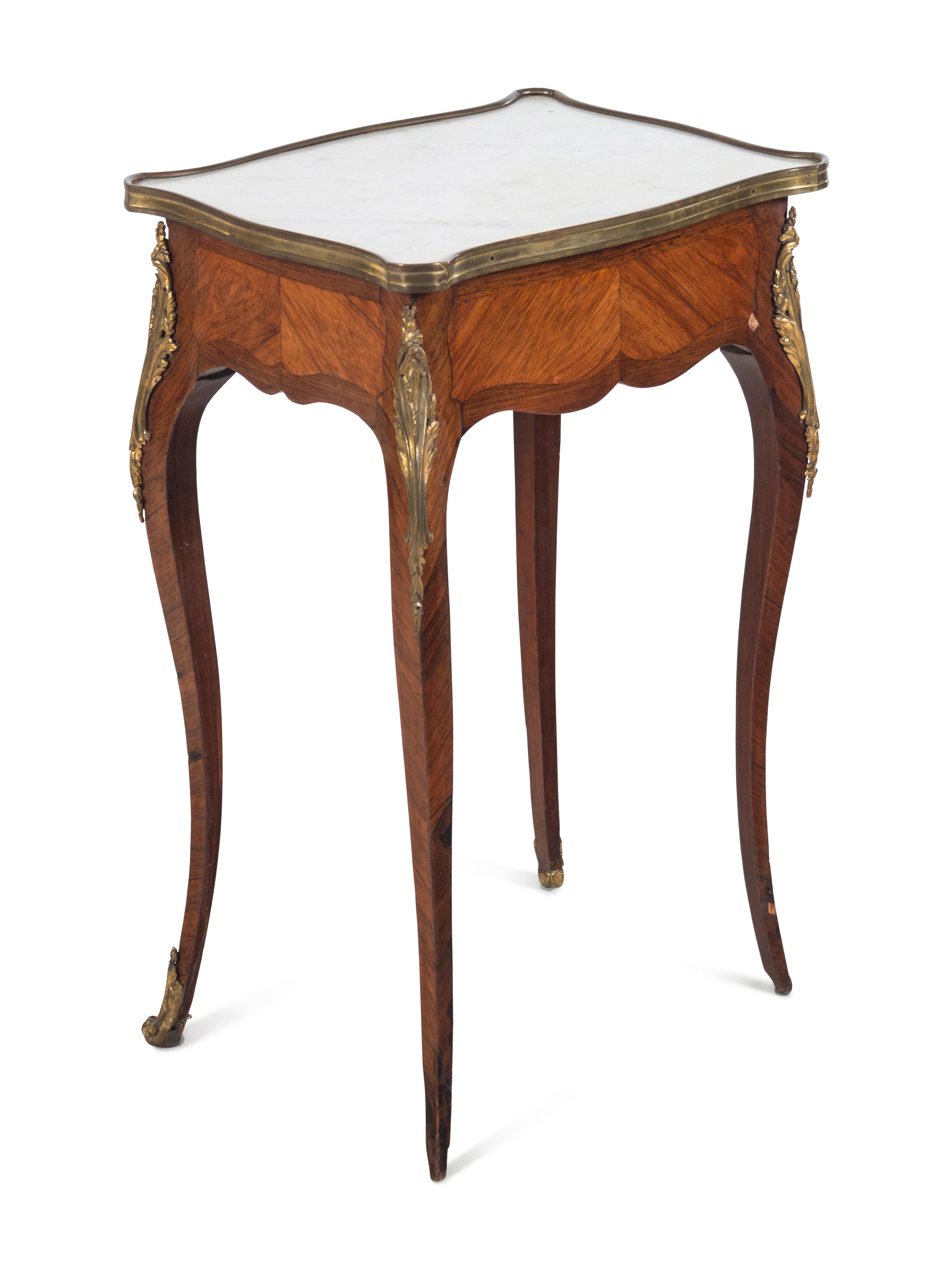 A Louis XV Style Gilt Bronze Mounted Marble-Top Side Table