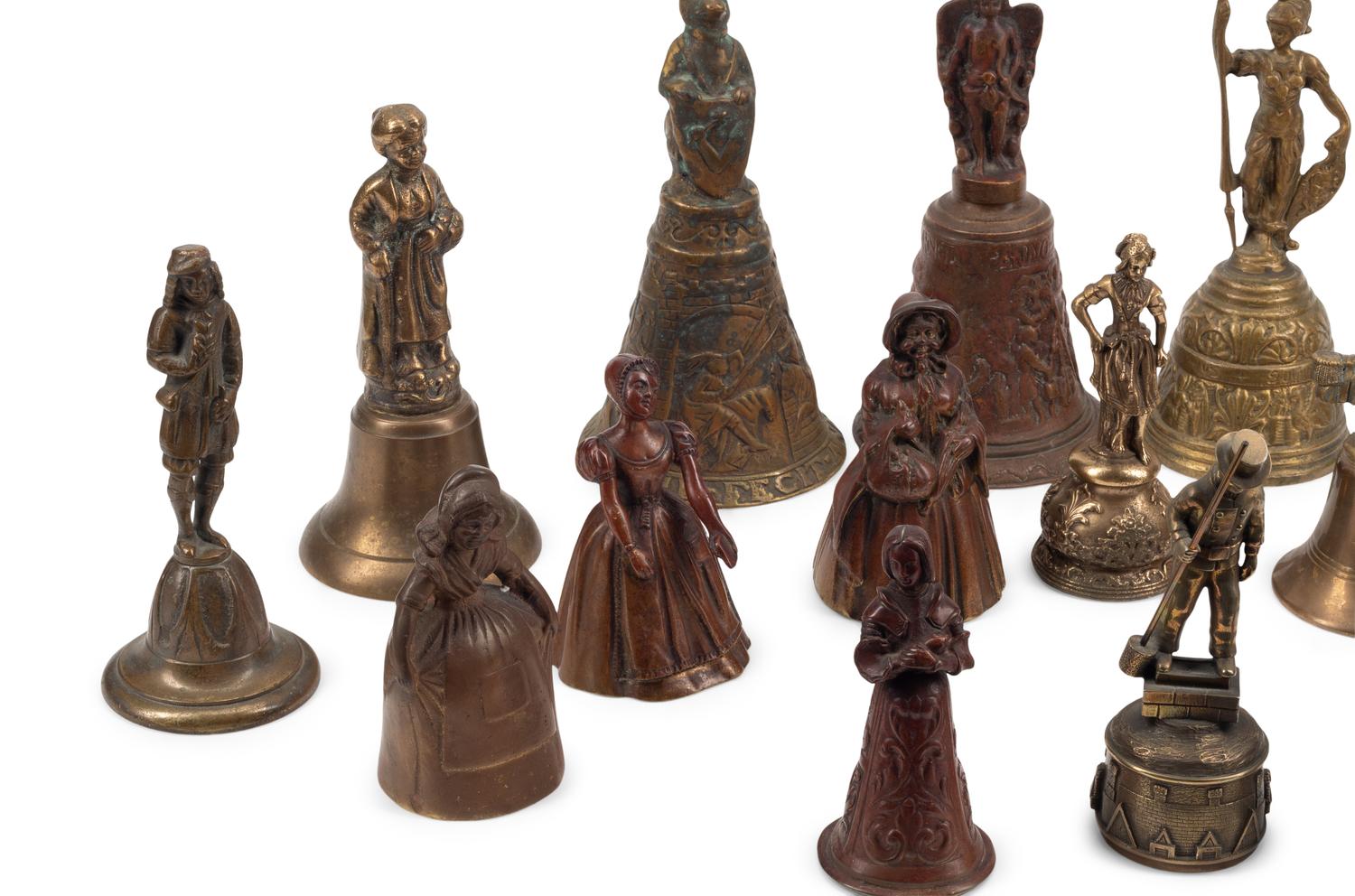An Collection of Twenty Continental Bronze and Brass Figural Bells
