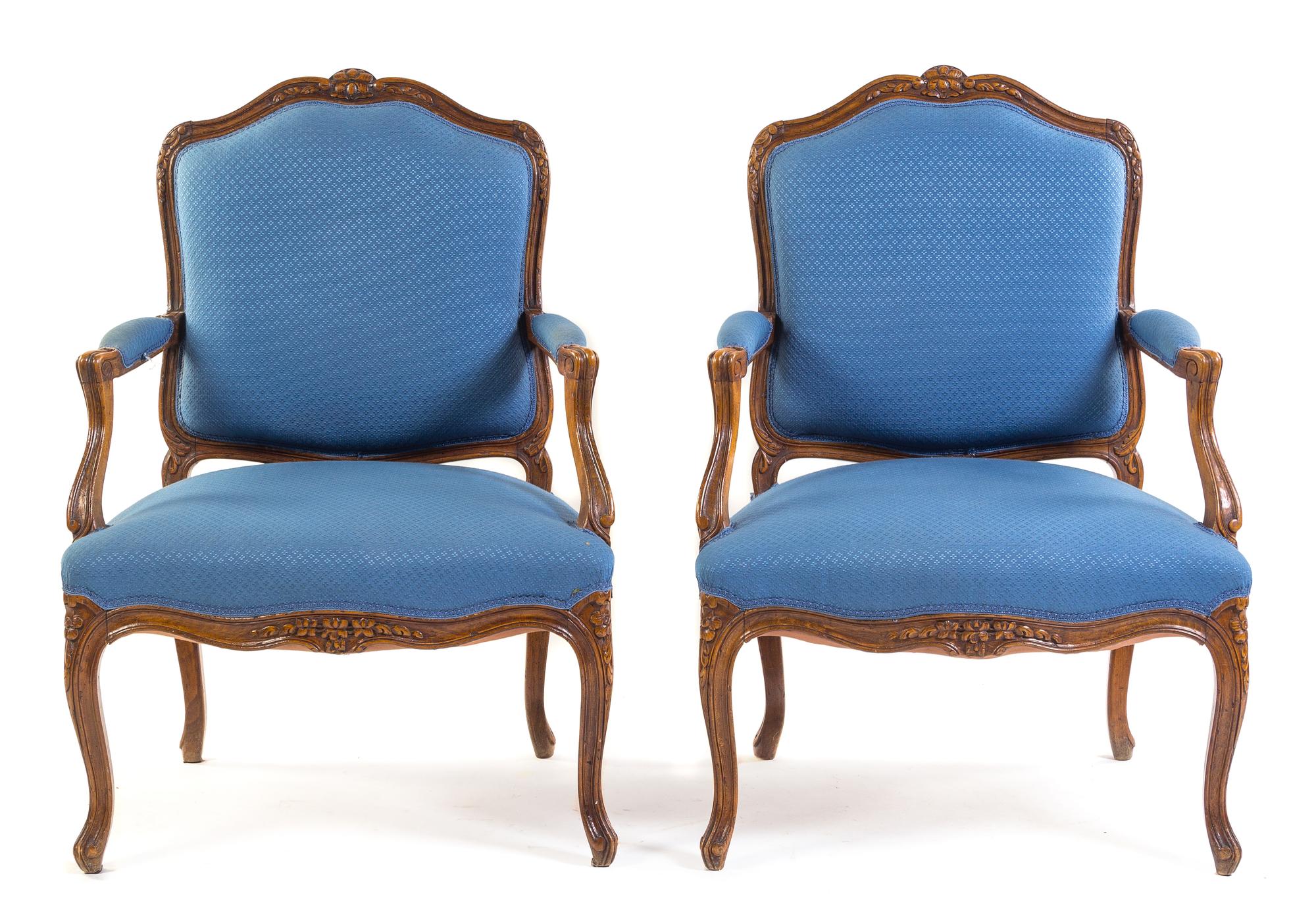 A Pair of Louis XV Style Fauteuils Height 38 inches. — 19TH CENTURY