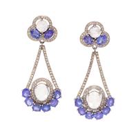 MOONSTONE, TANZANITE AND DIAMOND EARRINGS