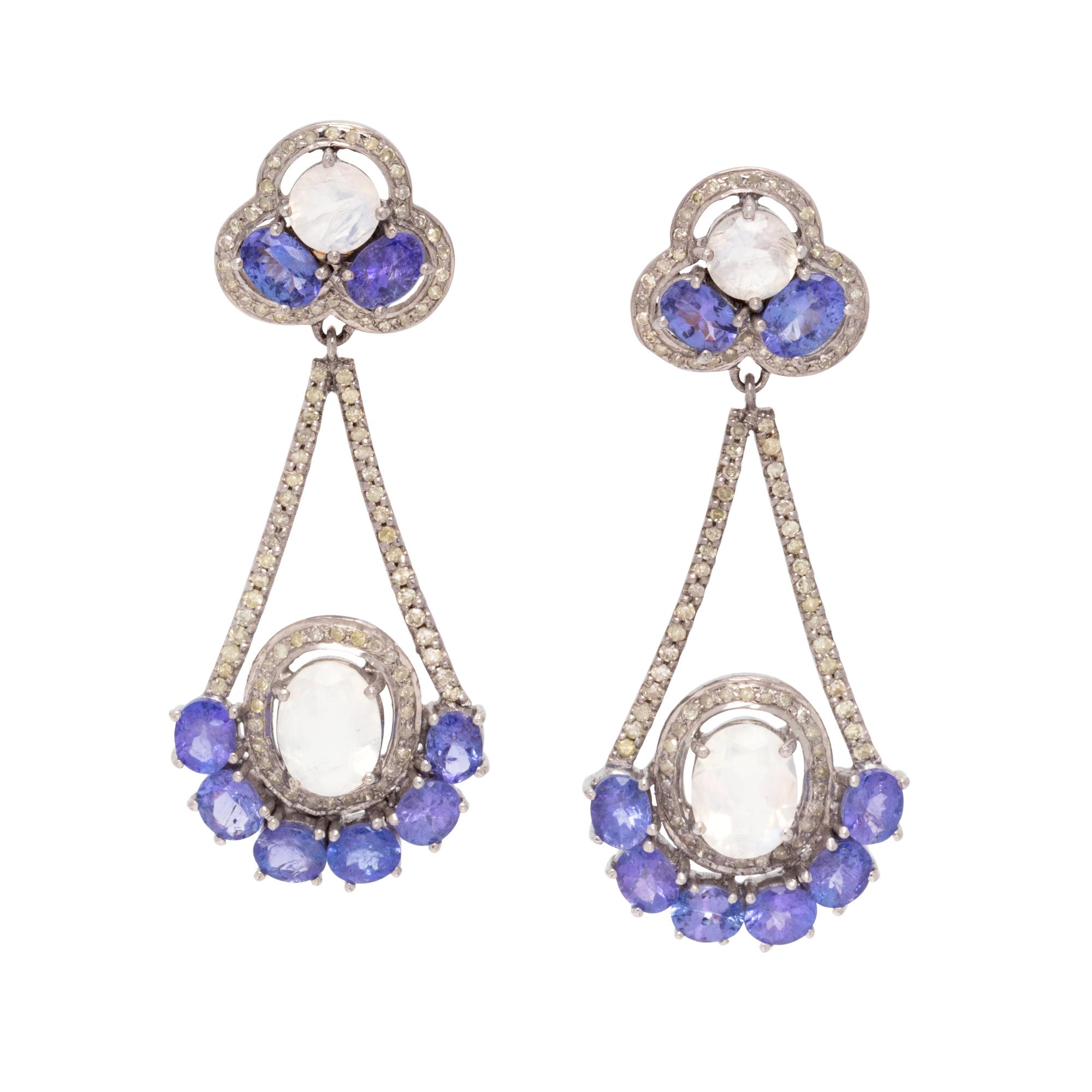 MOONSTONE, TANZANITE AND DIAMOND EARRINGS