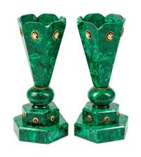 A Pair of 'Jeweled' Malachite Hexagonal Vases