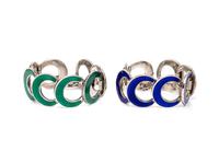 FRANZI, PAIR OF ENAMEL AND STERLING SILVER BRACELETS