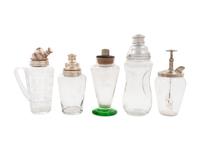 A Group of Five Glass Cocktail Shakers