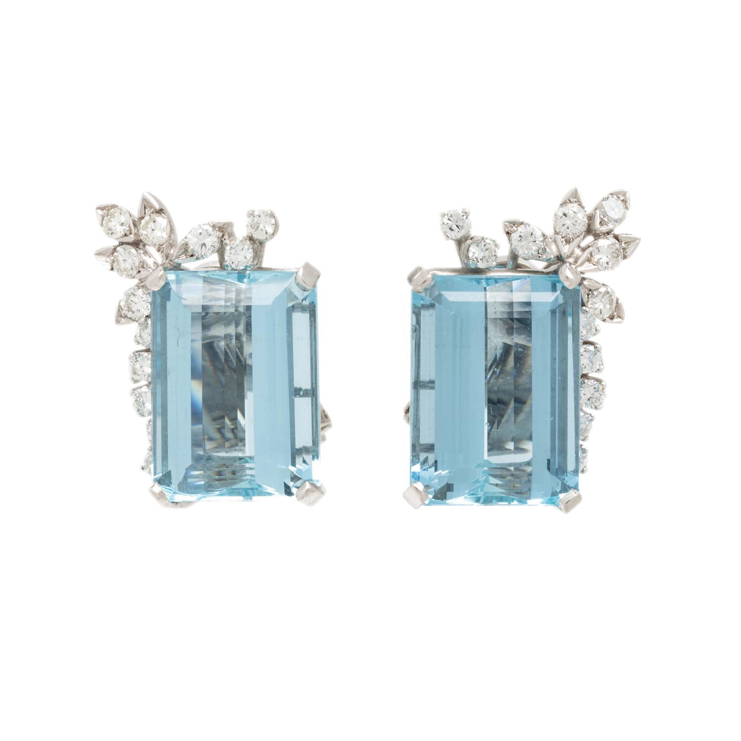 AQUAMARINE AND DIAMOND CLIP EARRINGS