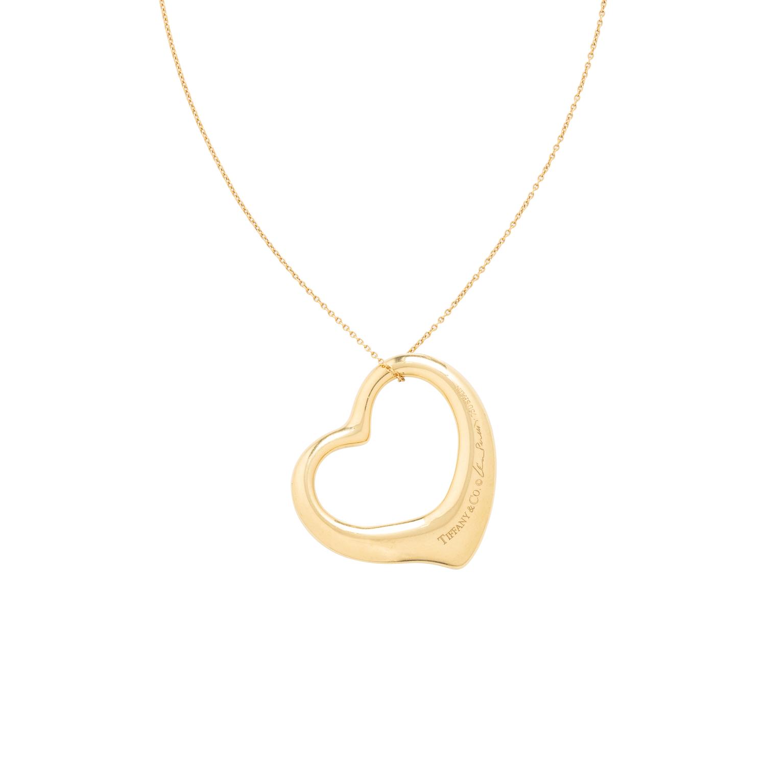 TIFFANY & CO., ELSA PERETTI, SPAIN, YELLOW GOLD 'OPEN HEART' PENDANT NECKLACE