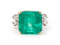 A Platinum, 18 Karat Yellow Gold, Emerald and Diamond Ring,