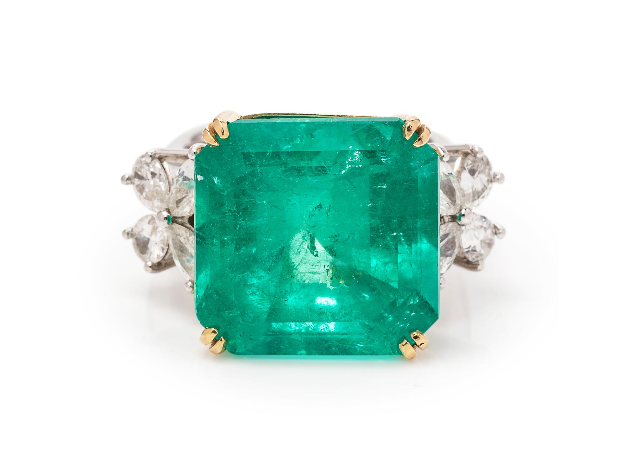 A Platinum, 18 Karat Yellow Gold, Emerald and Diamond Ring,