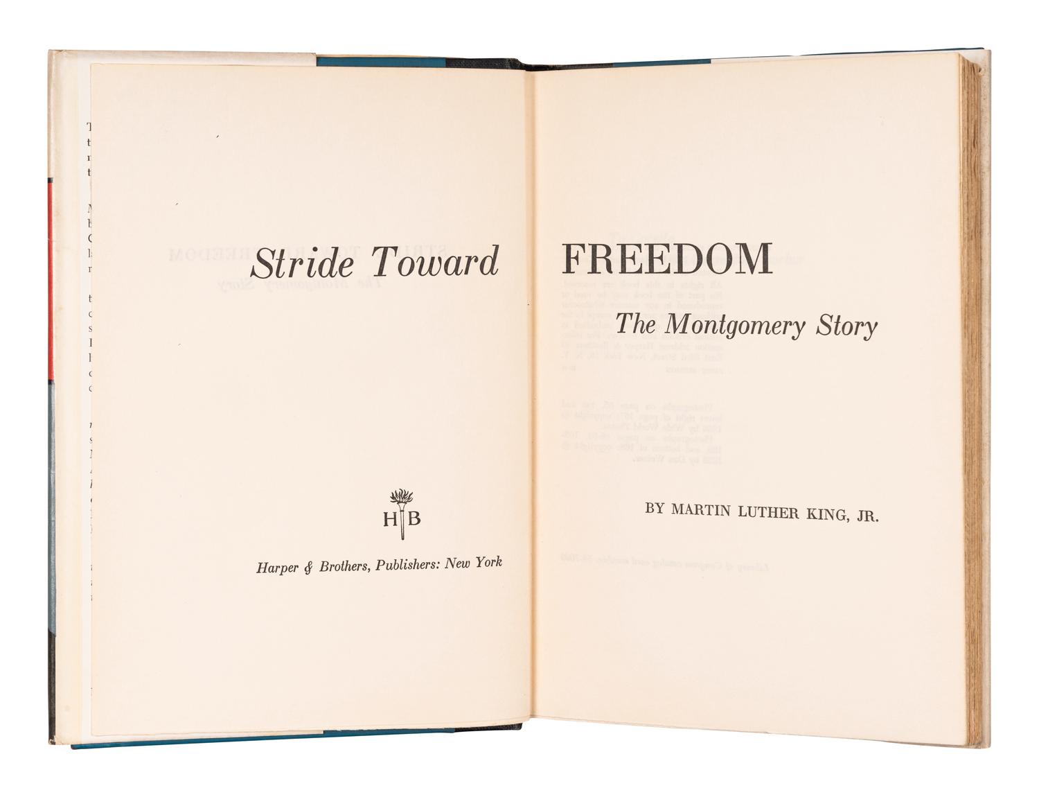 KING, Martin Luther, Jr. (1929-1968). Stride Toward Freedom. The Montgomery Story . New York: Harper & Brothers, 1958.