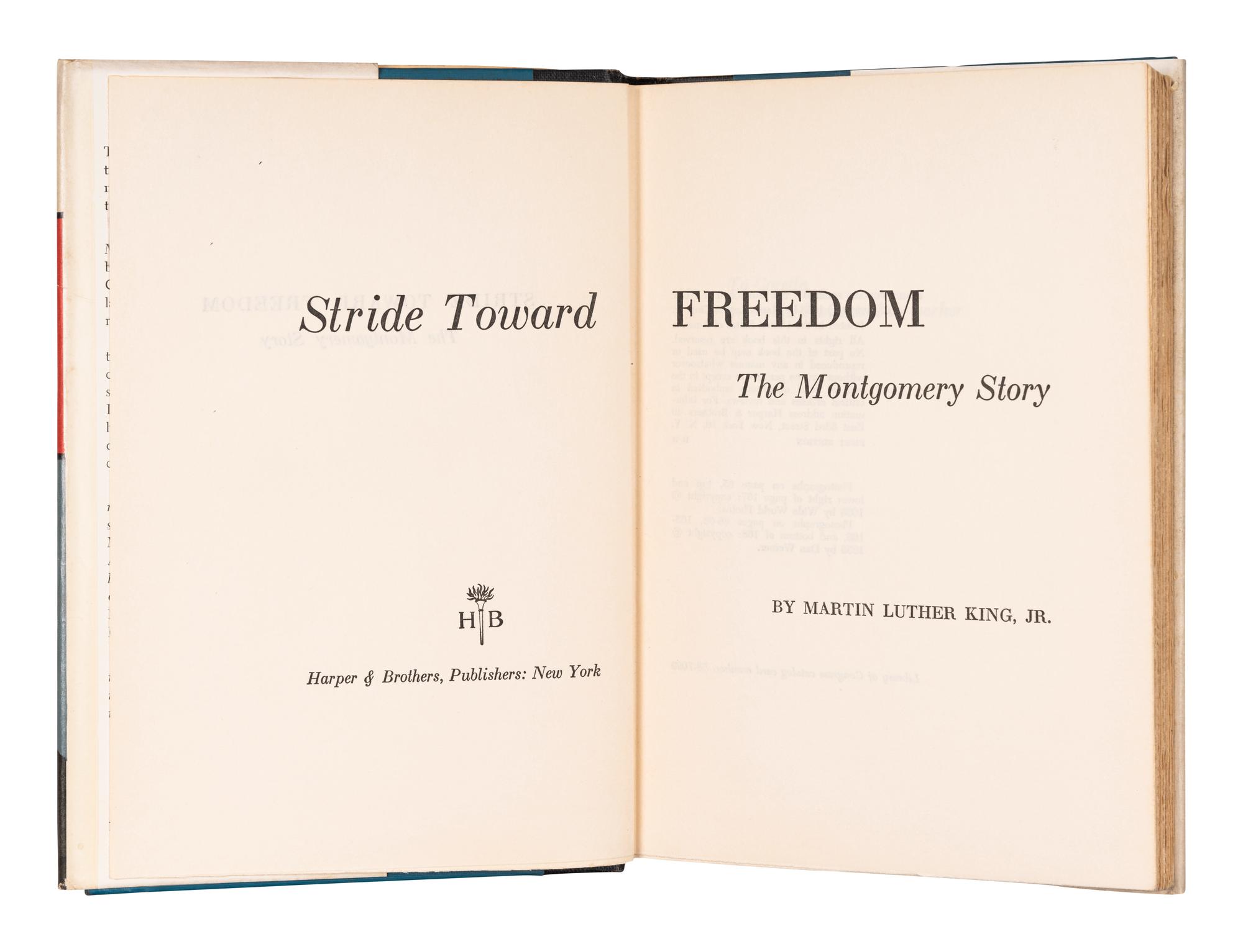 KING, Martin Luther, Jr. (1929-1968). Stride Toward Freedom. The Montgomery Story . New York: Harper & Brothers, 1958.