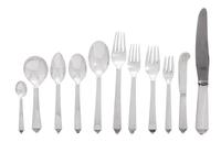 A Danish Silver Flatware Service, Georg Jensen, Copenhagen, Pyramid pattern, comprising: 6 dinner knives 6 luncheon knives 12 butter kn