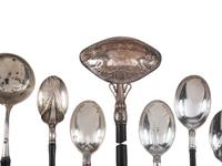 Eight American and Continental Silver and Silverplate Wood-Handled Serving Utensils