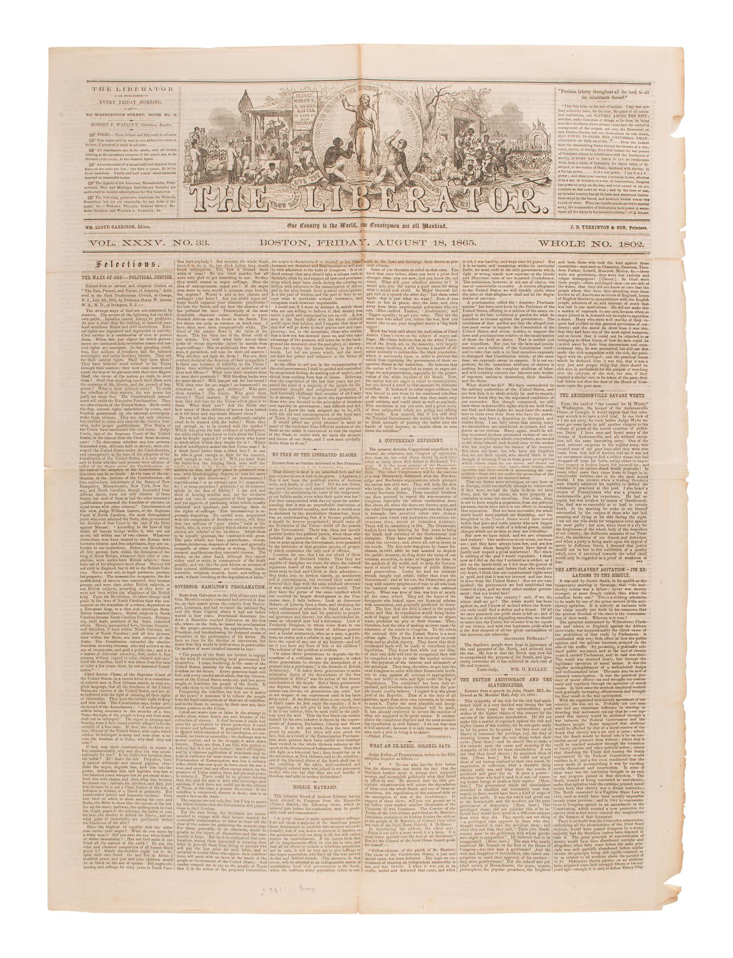 [SLAVERY & ABOLITION]. Four issues of The Liberator , Boston, MA, comprising: