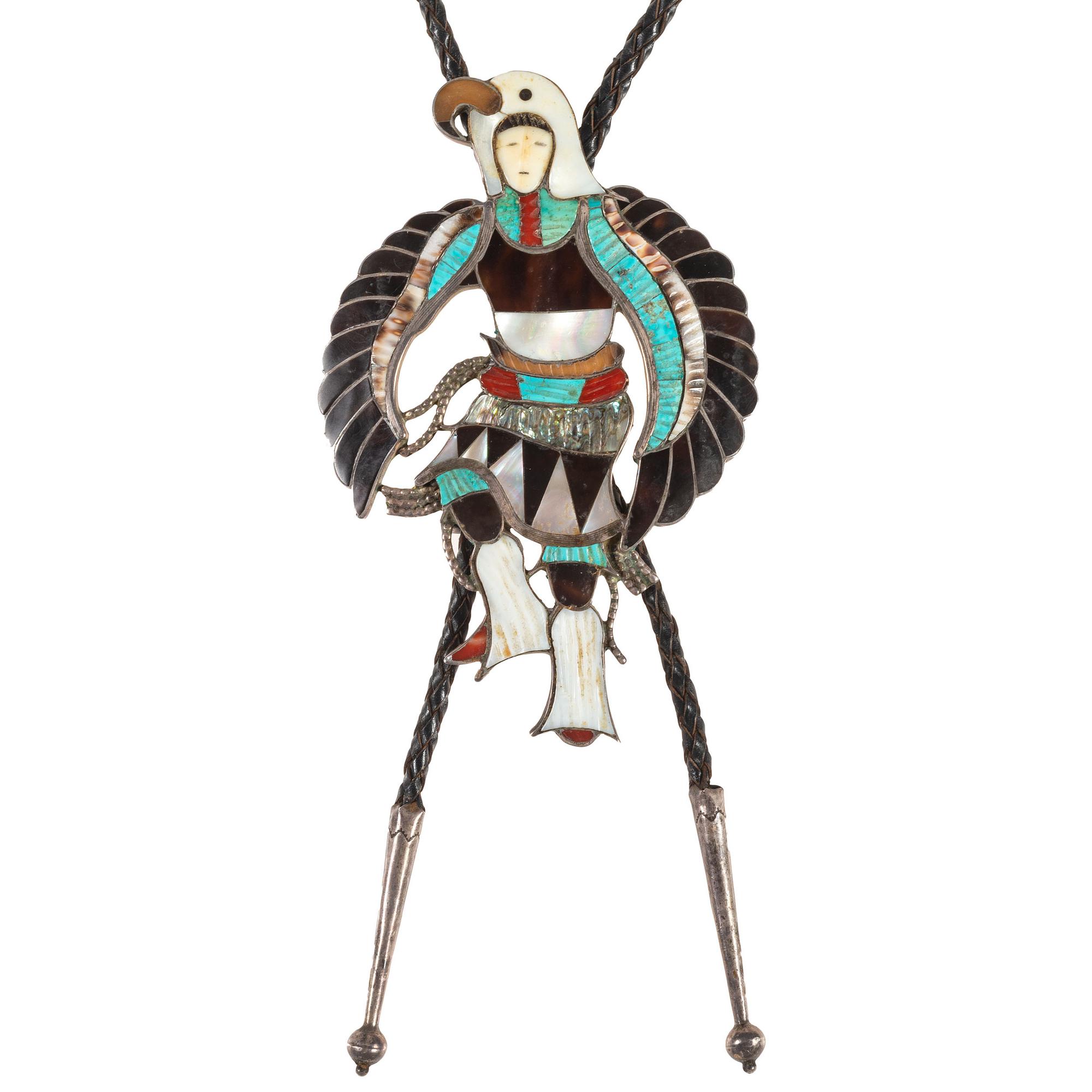 Silver and Mosaic Inlay Eagle Dancer Bolo Tie