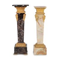 Two Neoclassical Style Gilt Bronze Mounted Onyx and Marble Pedestals