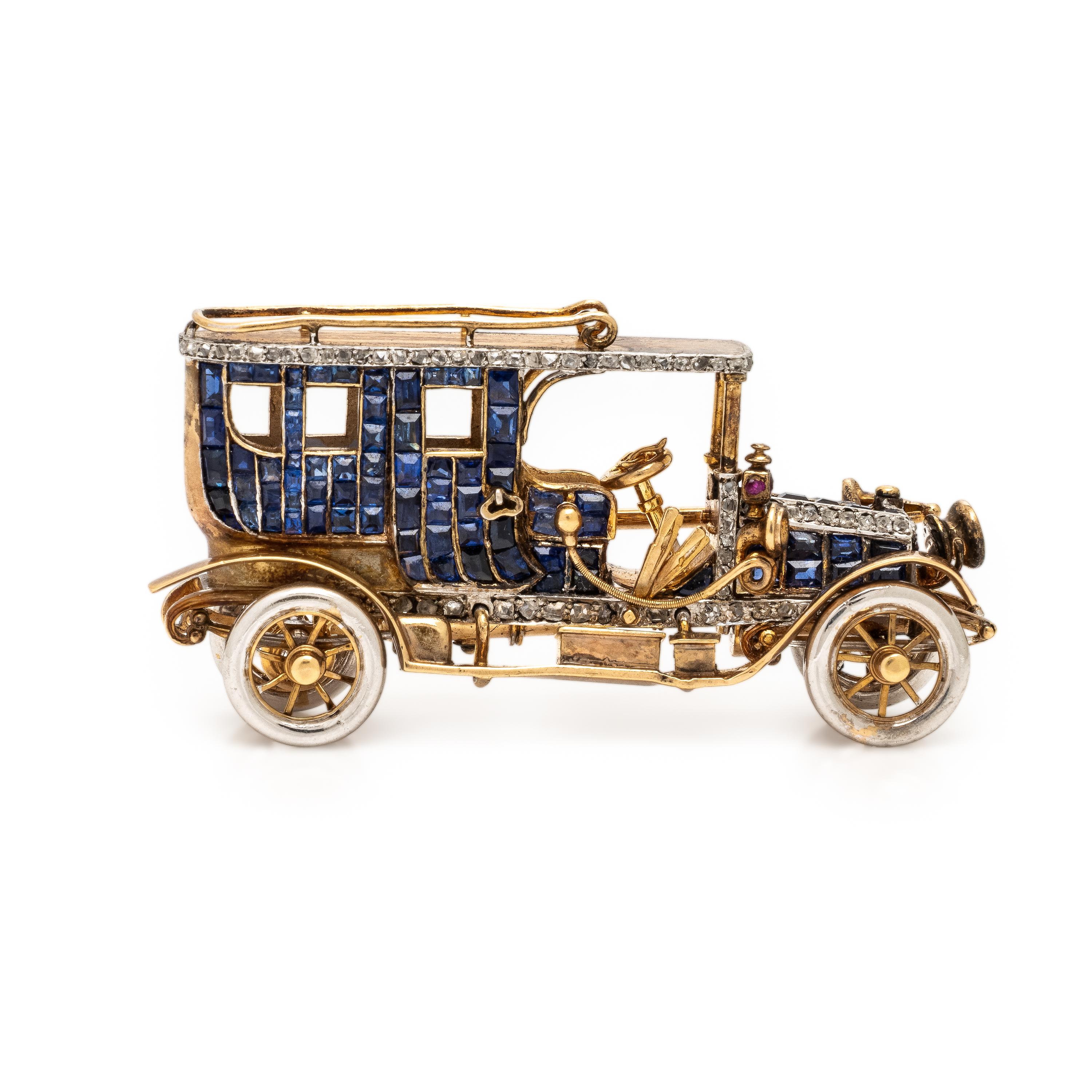 Antique, Sapphire and Diamond Automobile Brooch