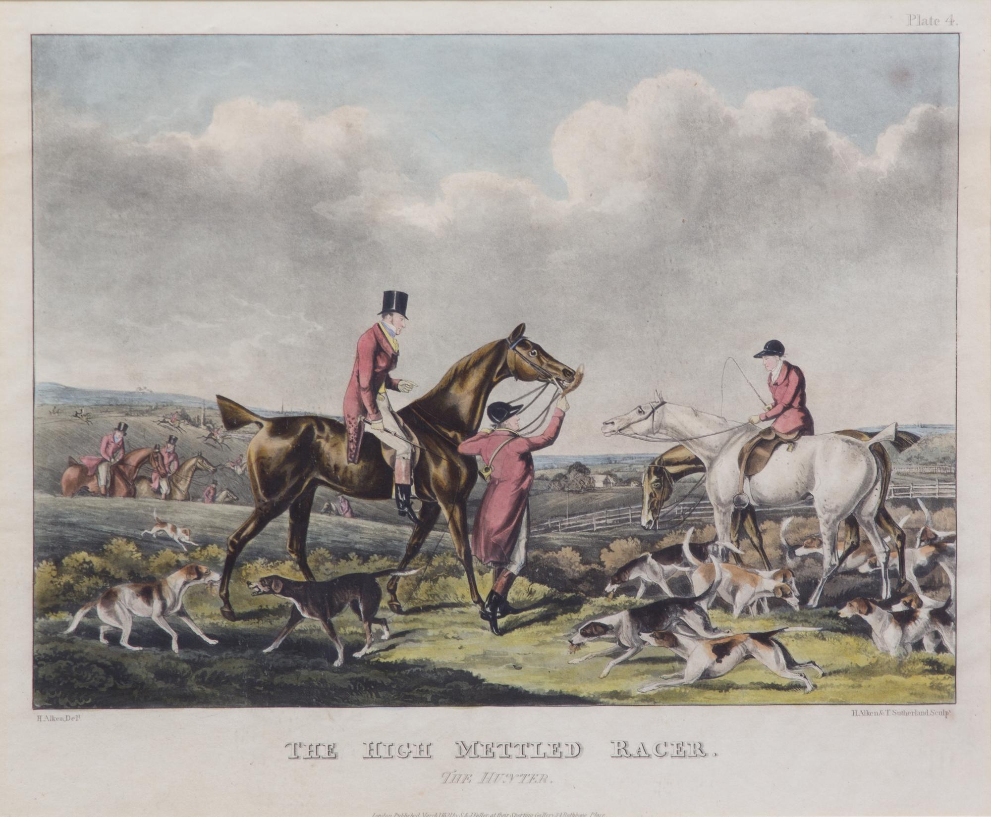 Henry ALKEN, after - Henry ALKEN and Thomas SUTHERLAND, engravers Image 10 3/4 x 15 inches. — High Mettled Racer, Plate I-VI