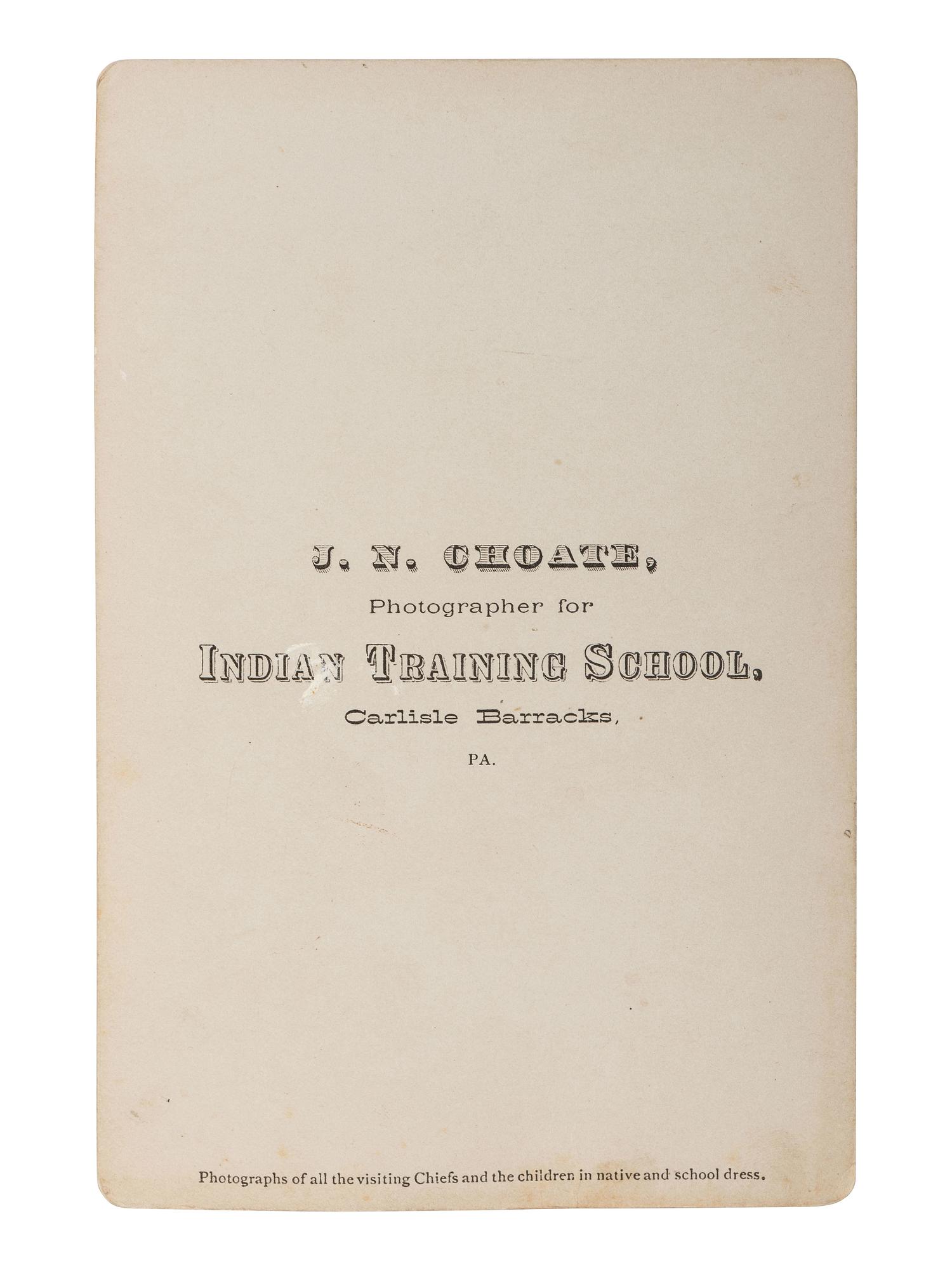 CHOATE, John N. (1848-1902), photographer. Images of students at Carlisle Indian School.