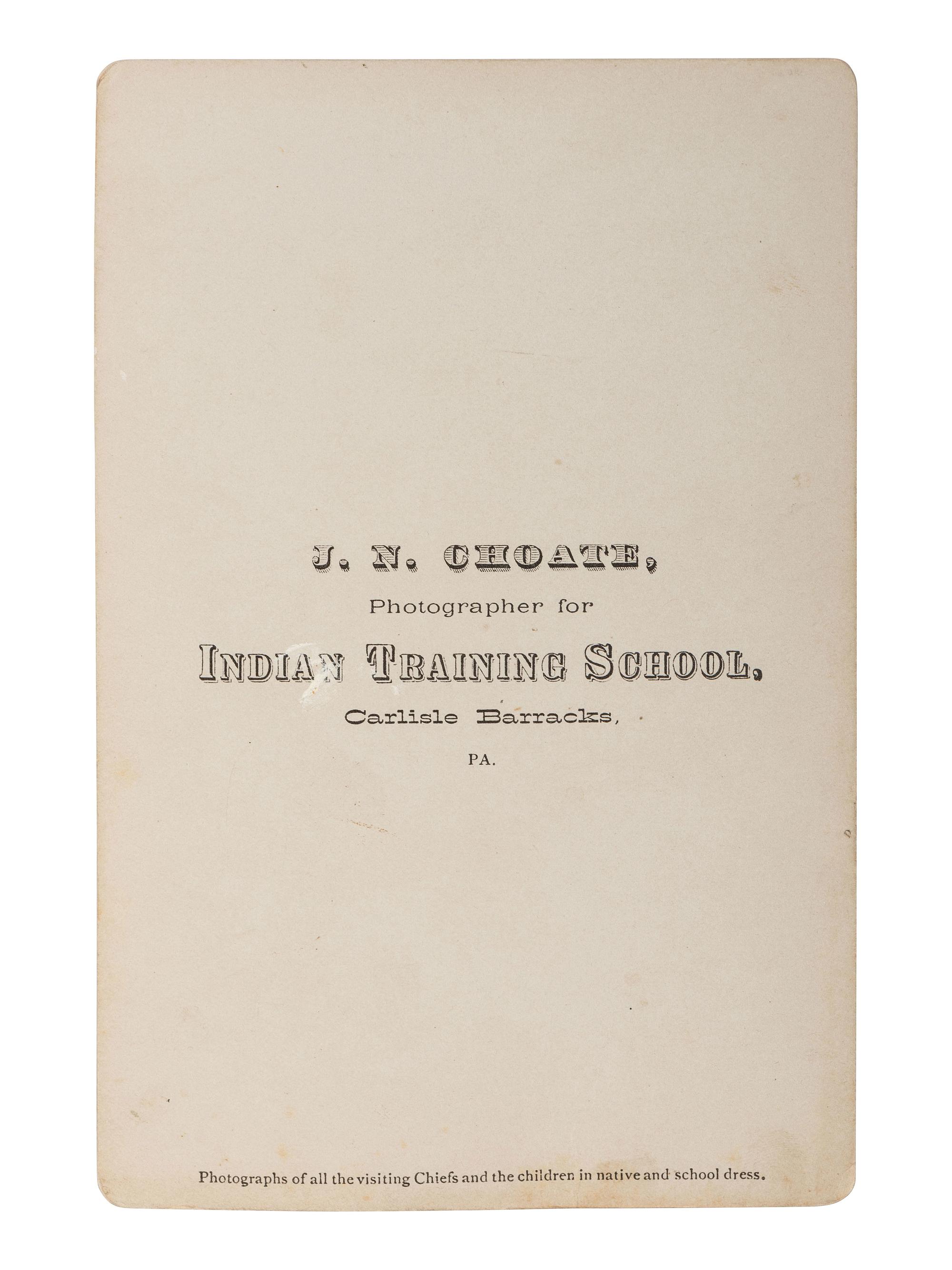 CHOATE, John N. (1848-1902), photographer. Images of students at Carlisle Indian School.
