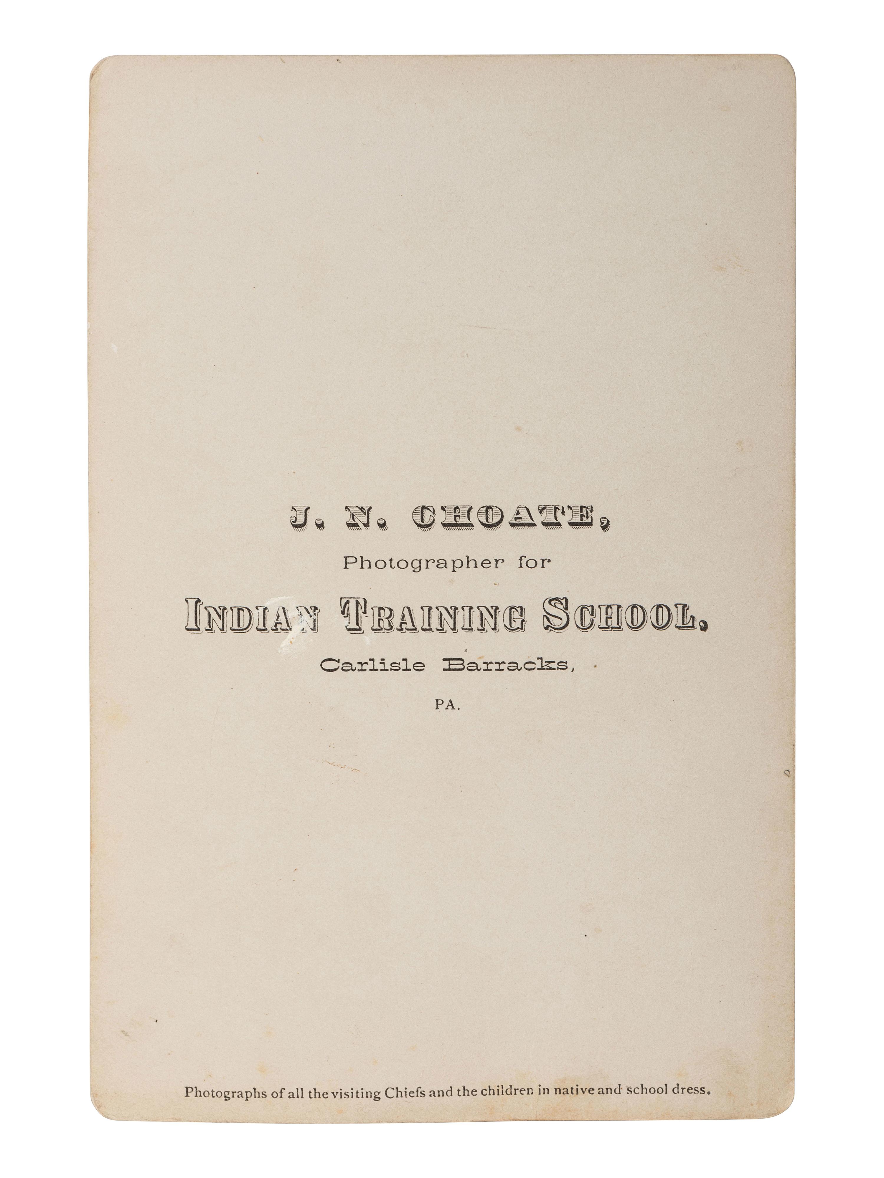CHOATE, John N. (1848-1902), photographer. Images of students at Carlisle Indian School.