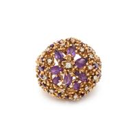 AMETHYST, DIAMOND, AND YELLOW GOLD BOMBÉ RING