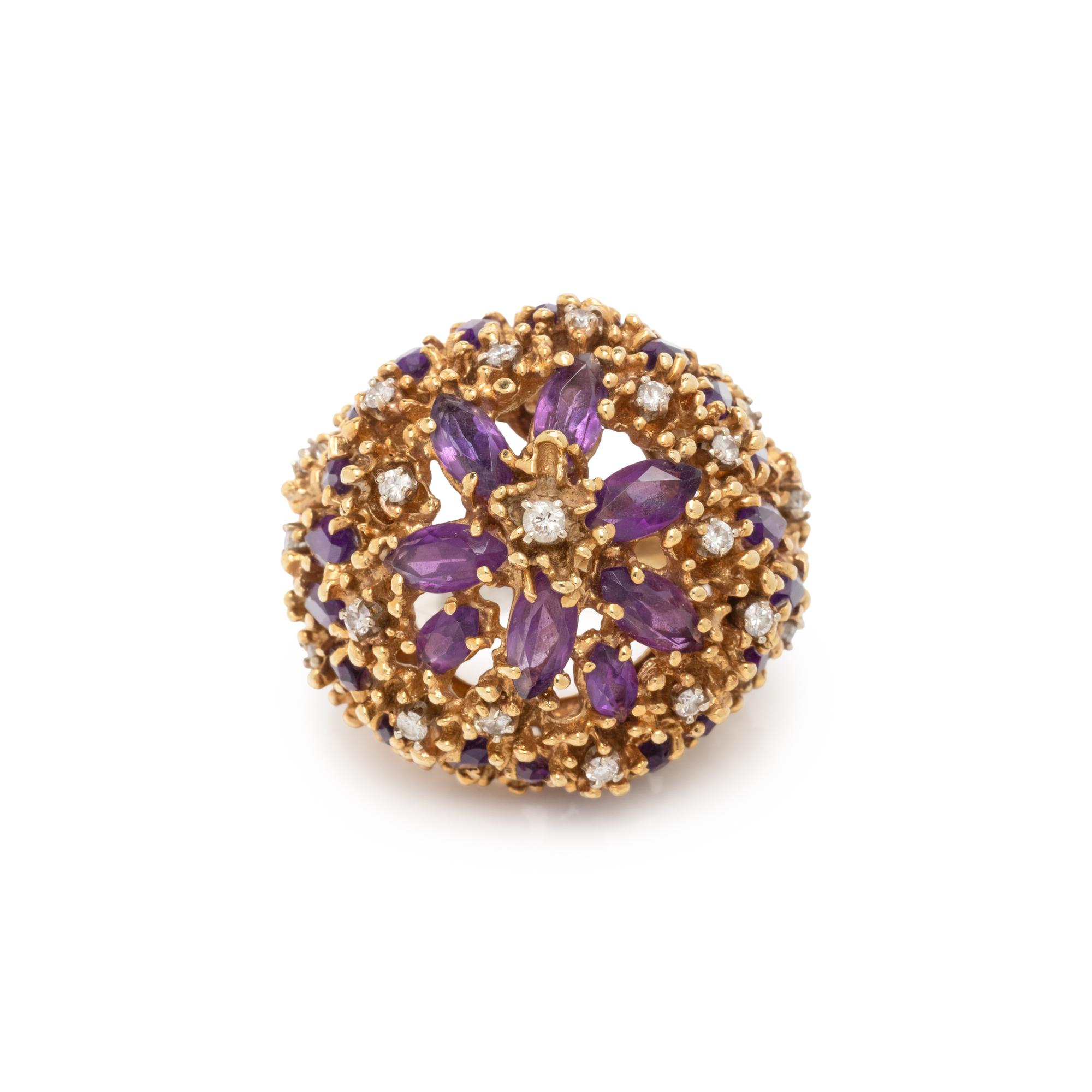 AMETHYST, DIAMOND, AND YELLOW GOLD BOMBÉ RING